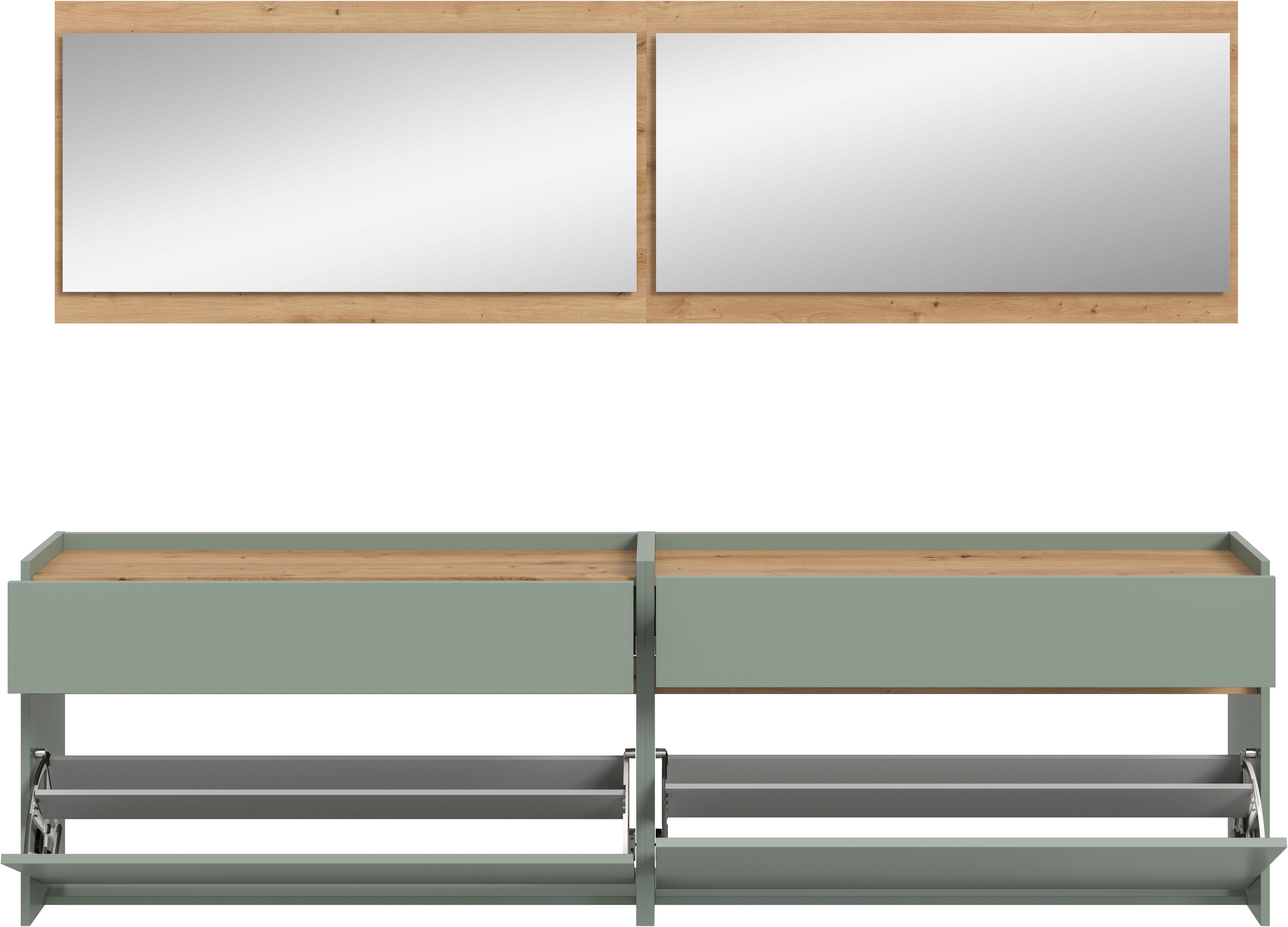 INOSIGN Garderoben-Set »EVRID, 4-teilig, Breite 220 cm, individuell hängbar & erweiterbar«, (4 St., best. aus: 2x Kommode und 2x Spiegel), Garderobenkombination, Garderobe, Wandgarderobe, Flur, Diele