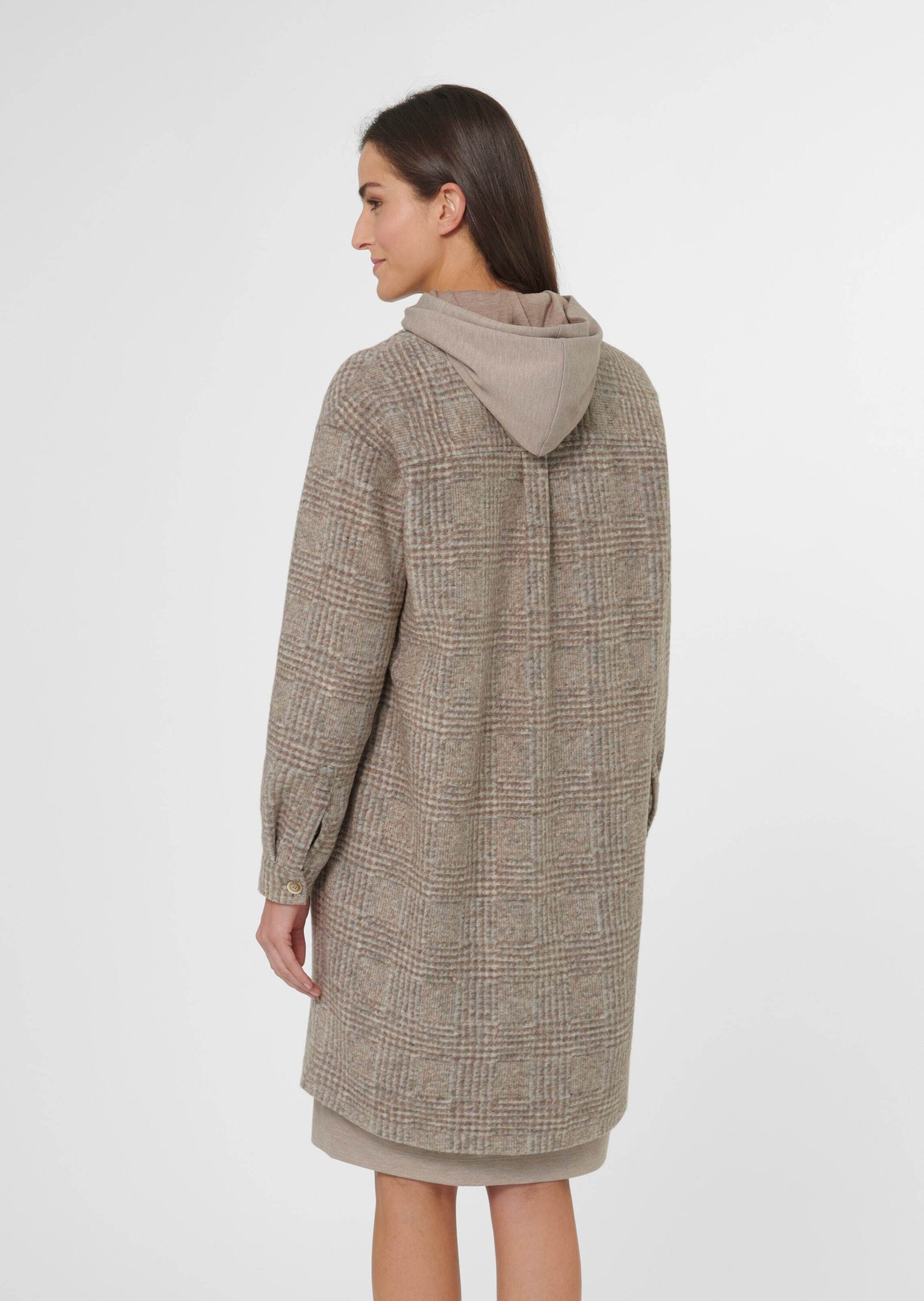 Outdoorjacke MADELEINE "Hemdjacke Lange Hemdjacke mit Glencheck-Karo", Damen, Gr. 46, beige (platin), Obermaterial: 68% Polyester PES. 32% Wolle WO., Modern, Jacken Outdoorjacke 3