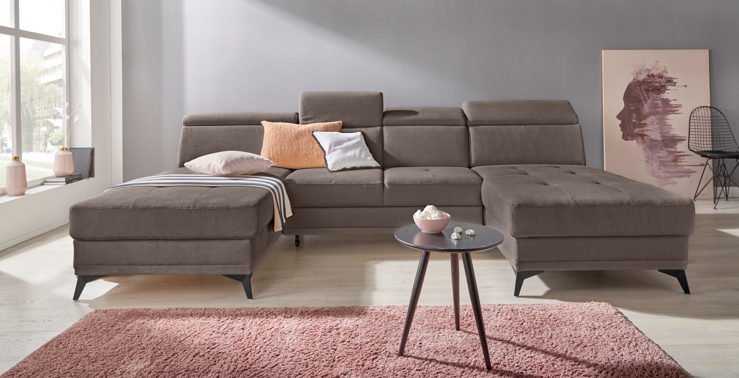 Home affaire Wohnlandschaft "Cardiz U-Form" inkl.Kopfteilverstellung und Fe günstig online kaufen