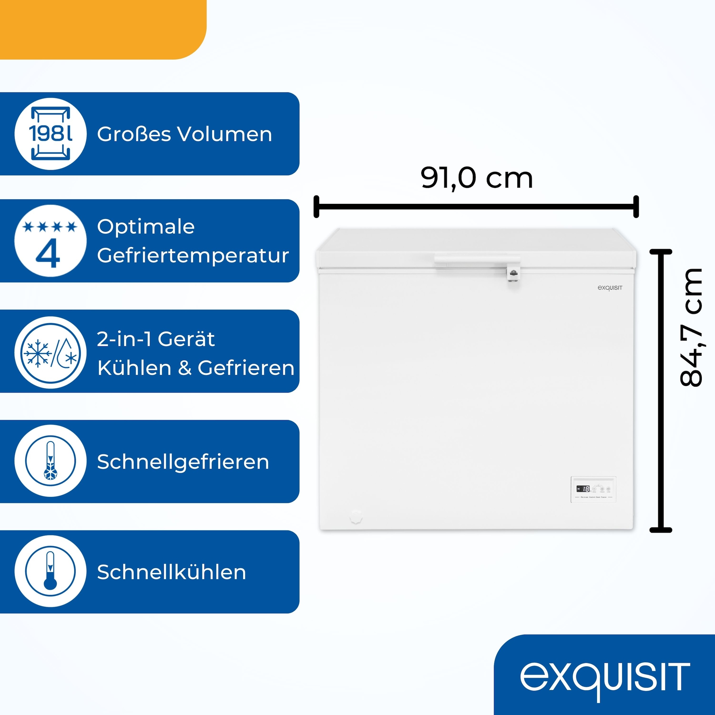 exquisit Gefriertruhe »GT201-HE-040E weiss« 88,6 cm hoch 93,4 cm breit Kompaktes Kühlen und Gefrieren – platzsparend in einem Gerät.