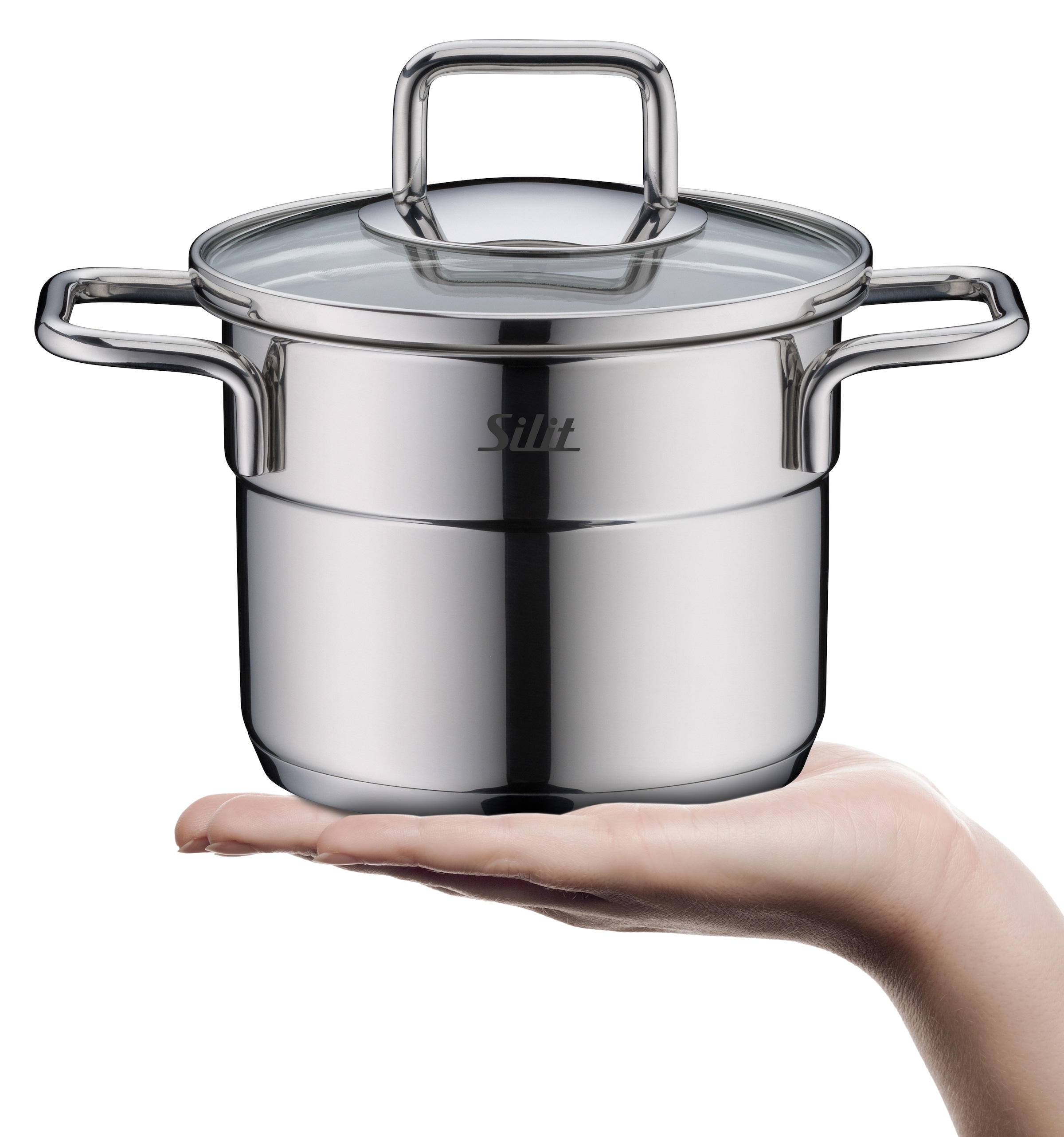 Silit Topf-Set »Extra Cook«, Edelstahl 18/10, (Set, 8 tlg., 4-teiliges Mini-Topf-Set), SiliTherm Universalboden, induktionsgeeignet, spülmaschinengeeignet