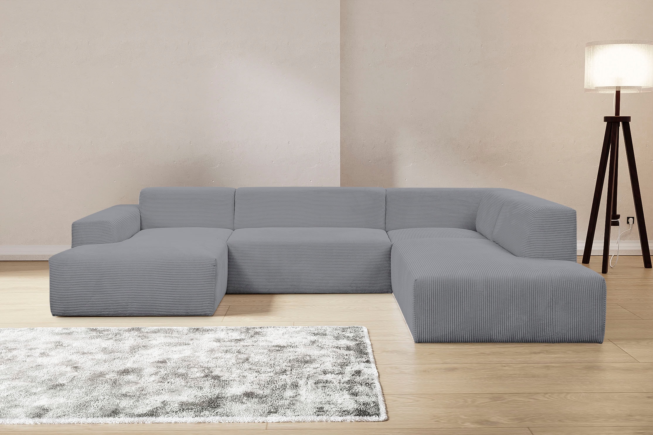 WERK2 Wohnlandschaft "Zeus-U 330 cm breit, viel Platz, modern und zeitlos" Curvy Trend mit urbaner Optik auch in weichem Cord, U-Form