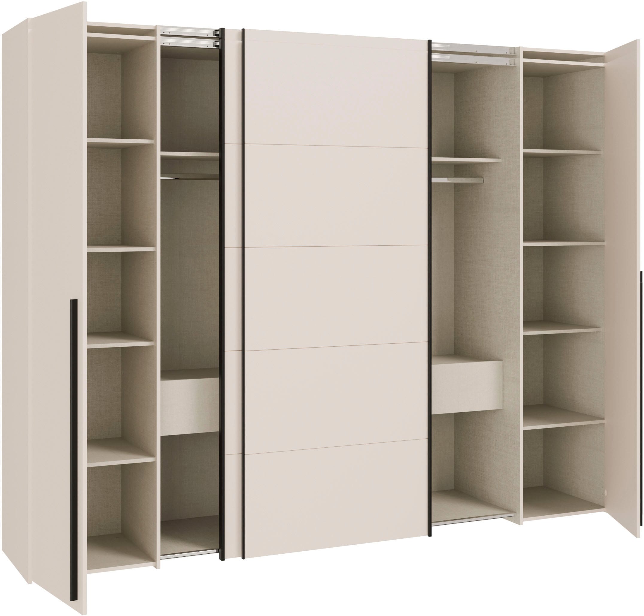 FORTE Dreh-/Schwebetürenschrank »Narago, OTTOs Choice, TOPSELLER, mittlere Paneele farblich wechselbar« B/H/T ca. 270x210X61cm, Farbe Weiß auch mit Spiegeln erhältlich,  gestalte die Schwebetüren einfarbig oder 2 farbig, Made in Europe