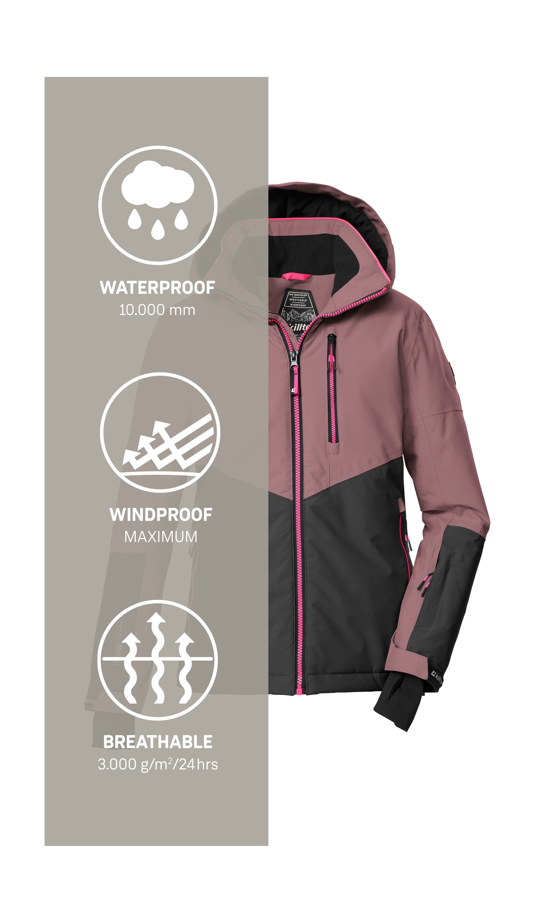 Killtec Skijacke »KSW 207 GRLS SKI JCKT«, Wasserdichte, atmungsaktive Kinderjacke mit reflektierenden Details