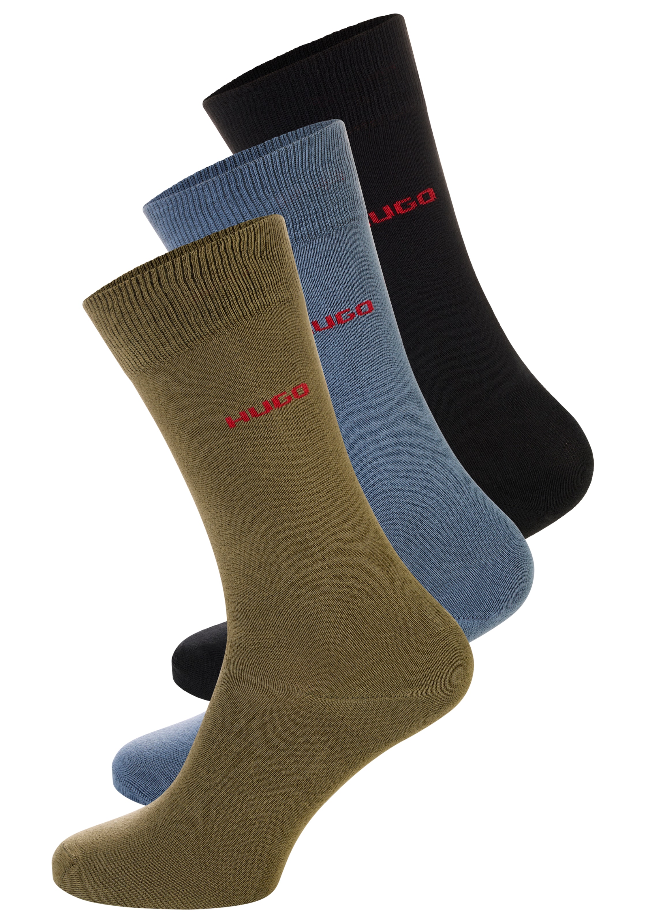 HUGO Underwear Businesssocken "3P RS UNI CC" Packung, 3 Paar tlg. mit kontrastfarbenen HUGO Logo-Schriftzug