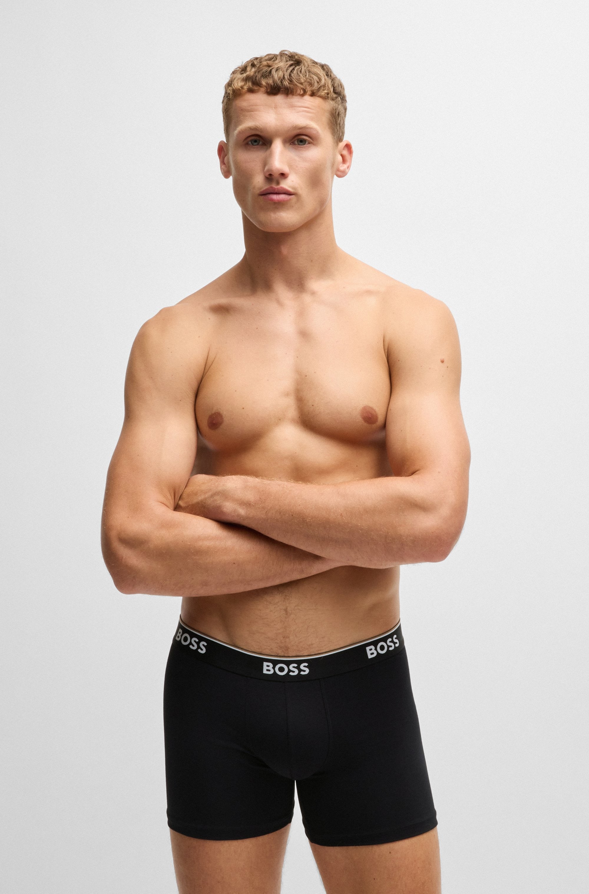 BOSS Langer Boxer »Boxer Brief 3P«, (Packung, 3er-Pack), mit farblich passendem Webbund