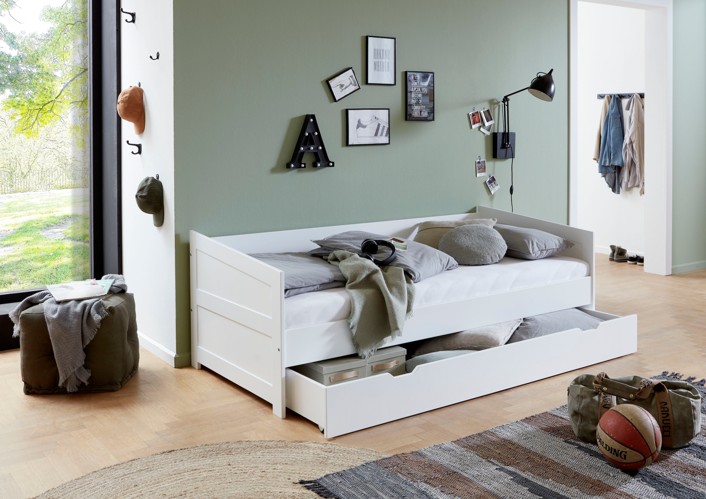 Relita Funktionsbett »Funktionsbett Nina«, Funktionsbett mit Bettschublade, Buche massiv lackiert