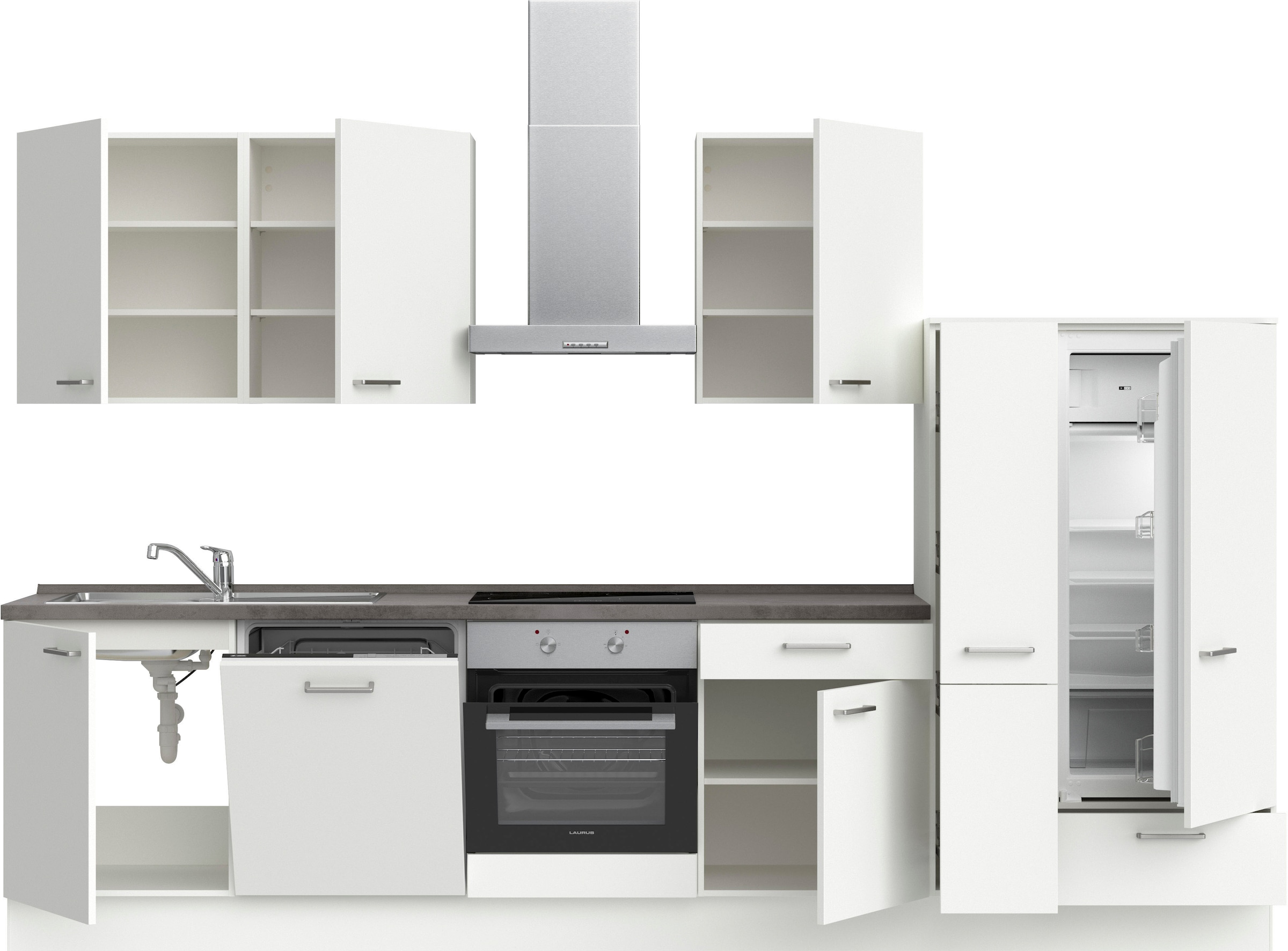 nobilia® Küchenzeile »"Touch I", NEU: individuell anpassbar mit gratis Profi-Beratung« vormontiert, Breite 330 cm, Ausrichtung wählbar, wahlw. mit E-Geräten