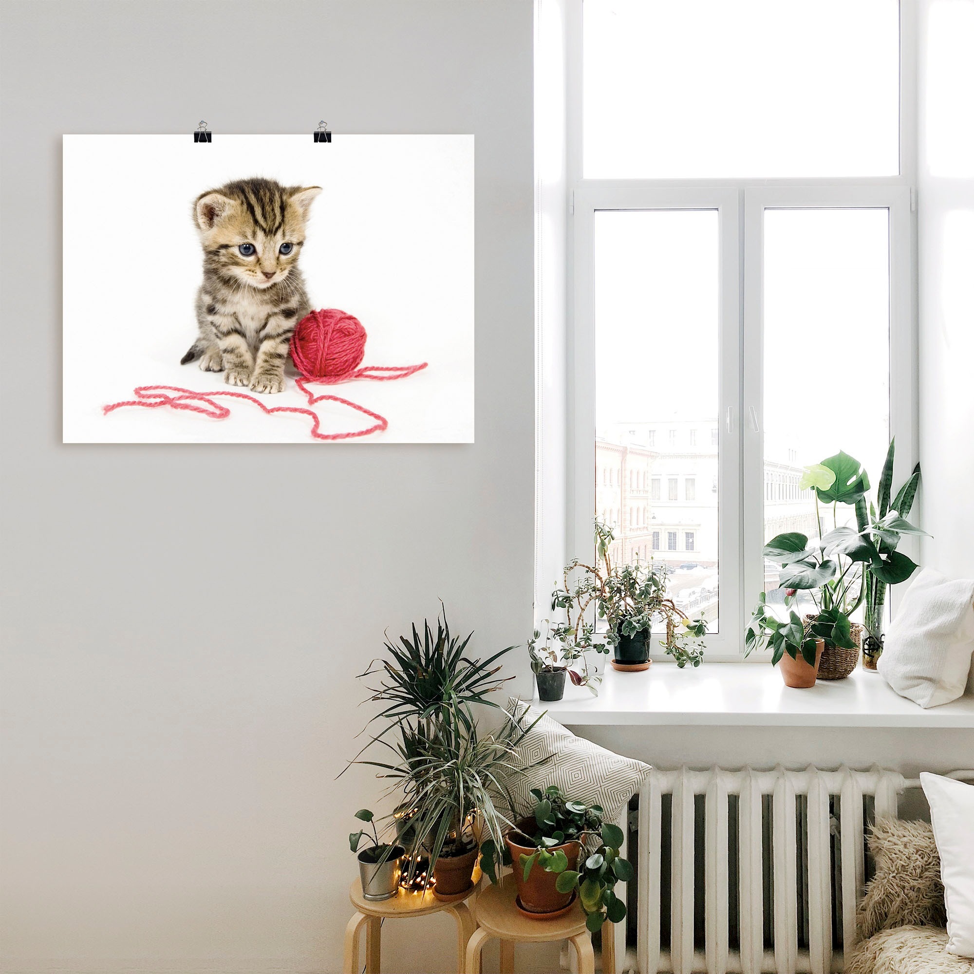 Artland Wandbild »Kätzchen mit rotem Garnball«, Haustiere, (1 St.), als Alubild, Outdoorbild, Poster, Wandaufkleber in verschied. Größen