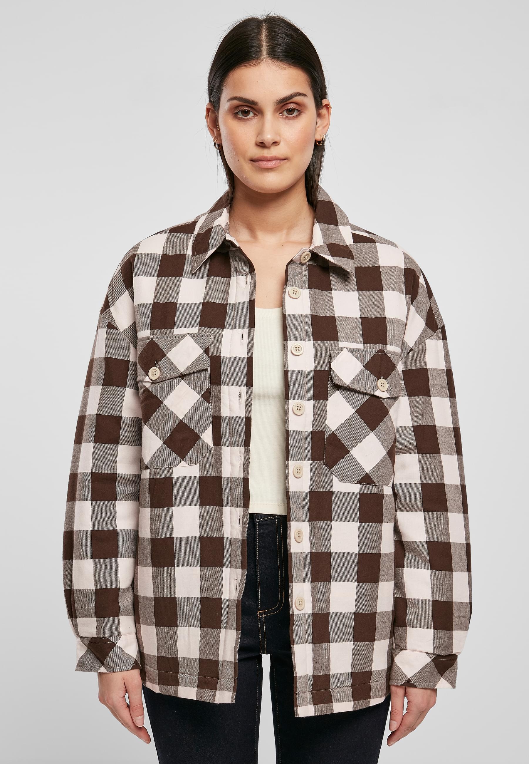 URBAN CLASSICS Allwetterjacke »Urban Classics Damen Ladies Flanell Padded Overshirt«, (1 St.), ohne Kapuze