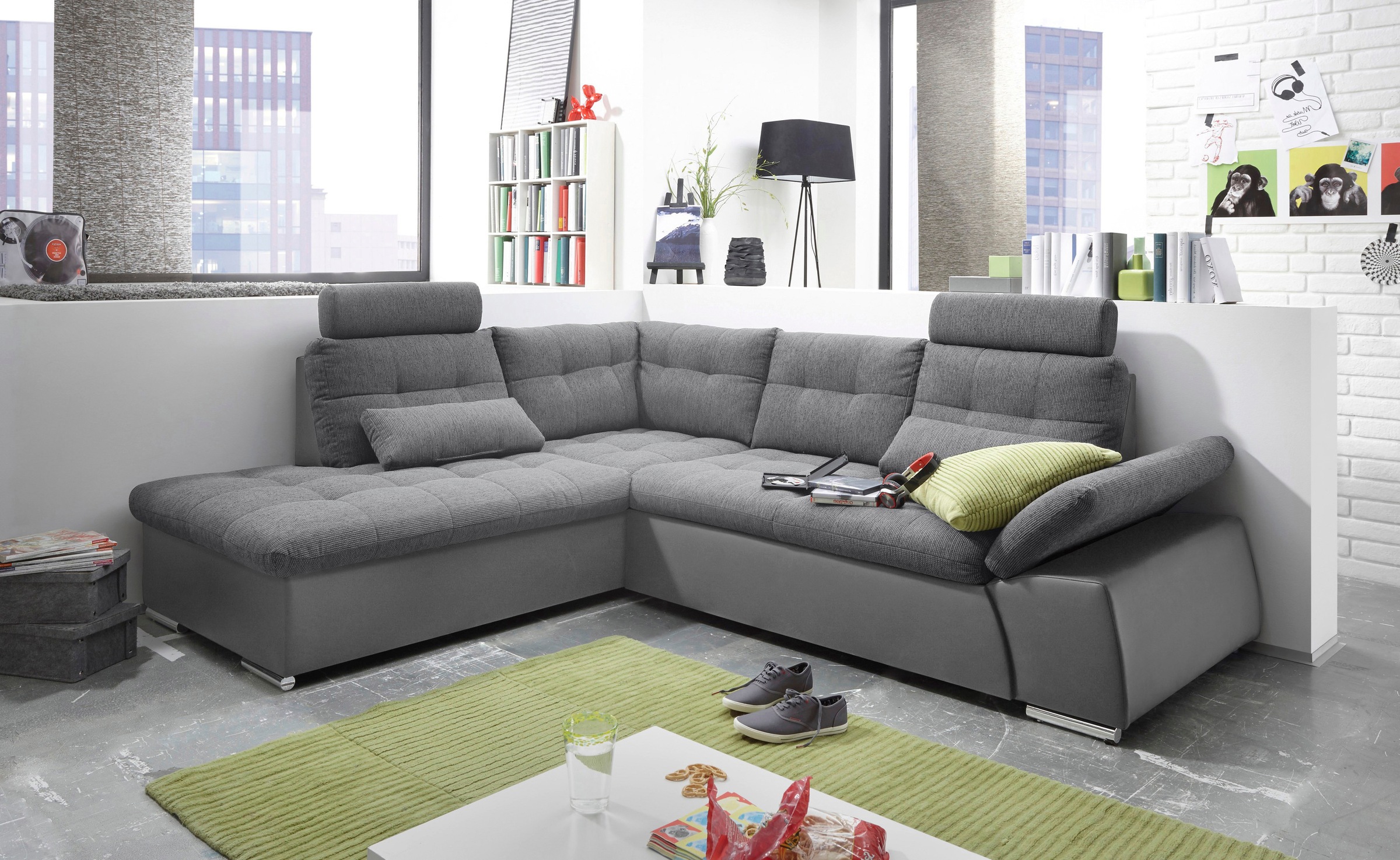 ED EXCITING DESIGN Ecksofa "Jakarta L-Form", mit Bettfunktion, Kopfstützen, günstig online kaufen