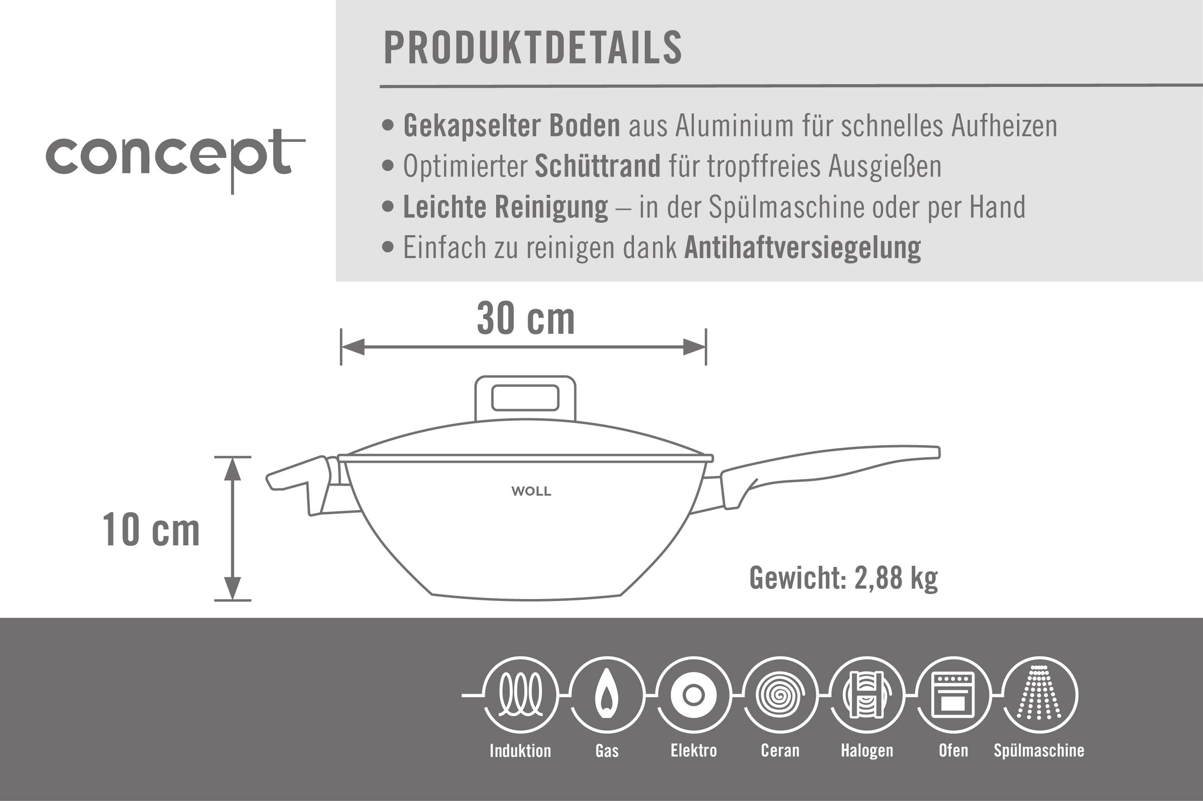 WOLL Wok »Concept« Edelstahl 18/10 Ø 30 cm, induktionsgeeignet