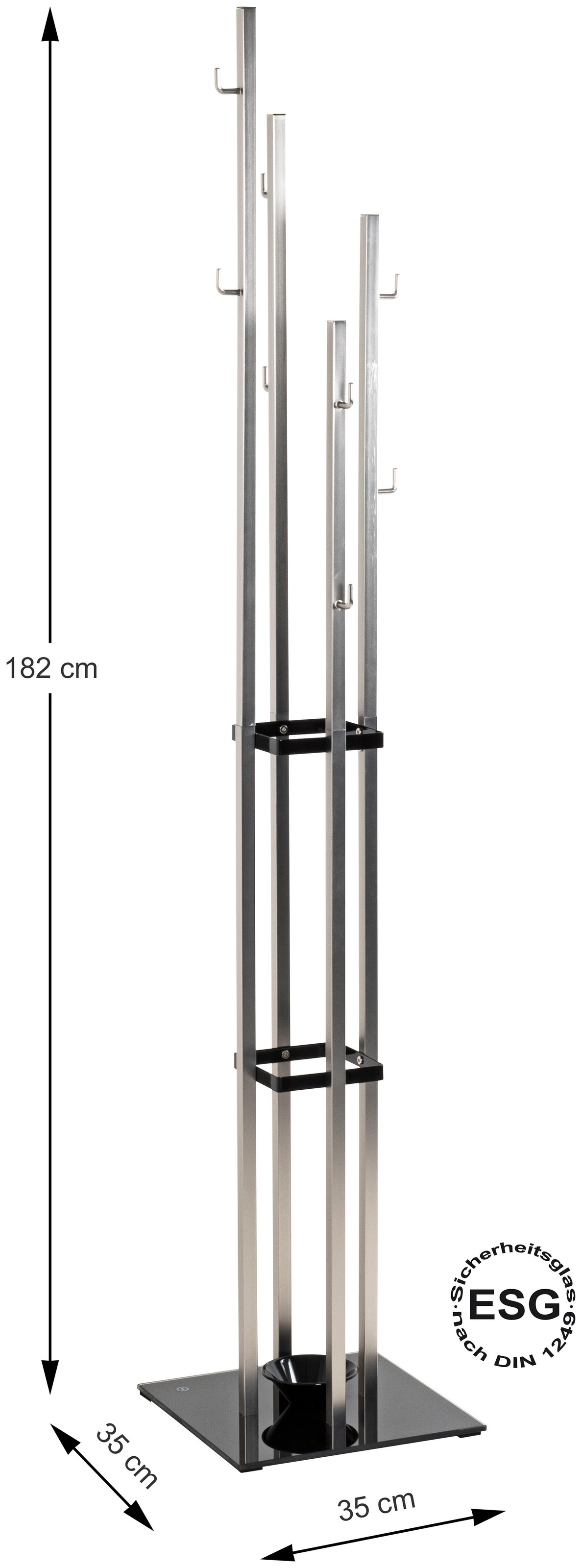 HAKU Garderobenständer »Kleiderständer, Standgarderobe« quadratisch - aus Metall Silber - B/T/H 35/35/182 cm