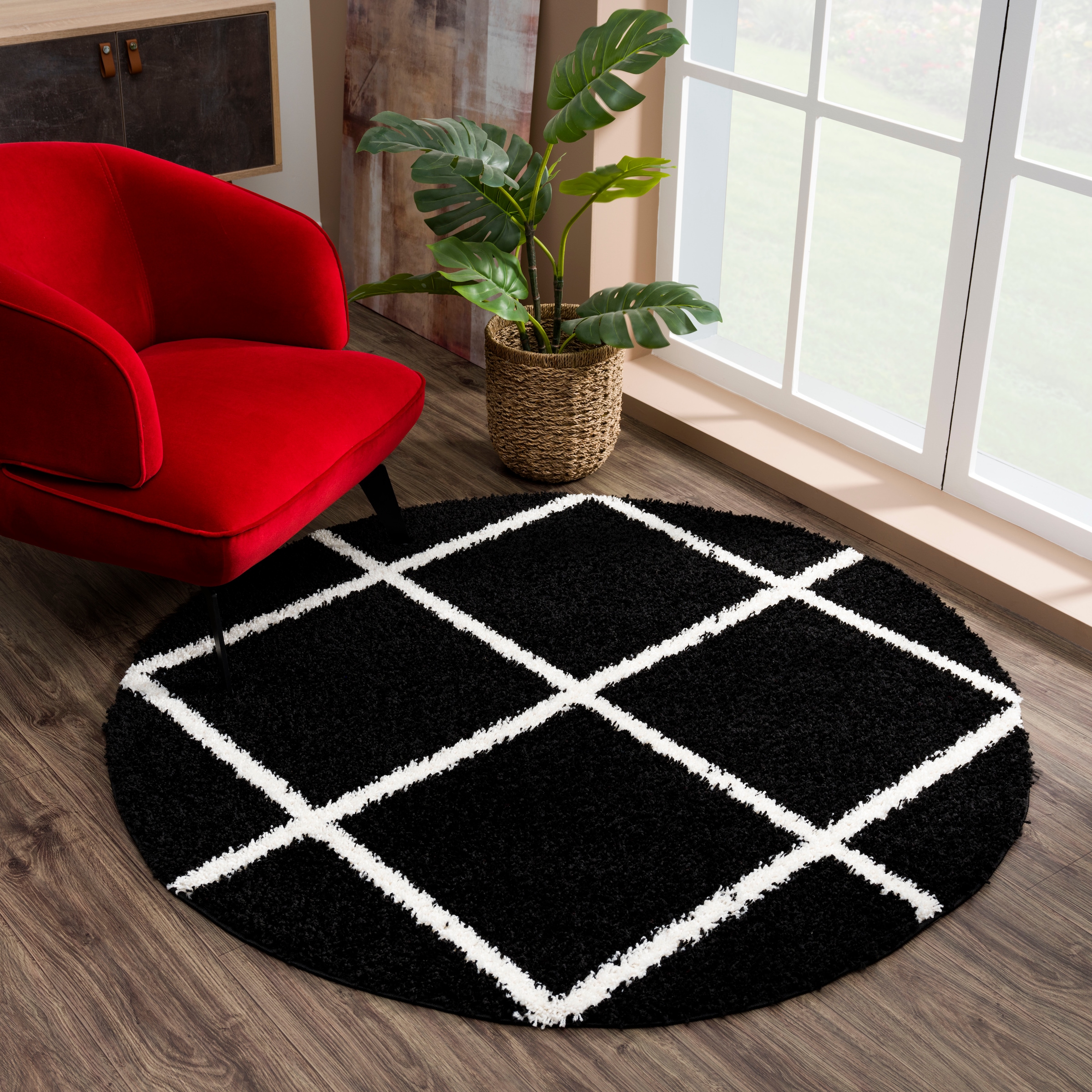 Sanat Hochflor-Teppich "Madrid 1, auch in Rund erhältlich" rund 30 mm Höhe Wohnzimmer, Langflor, Shaggy Teppich