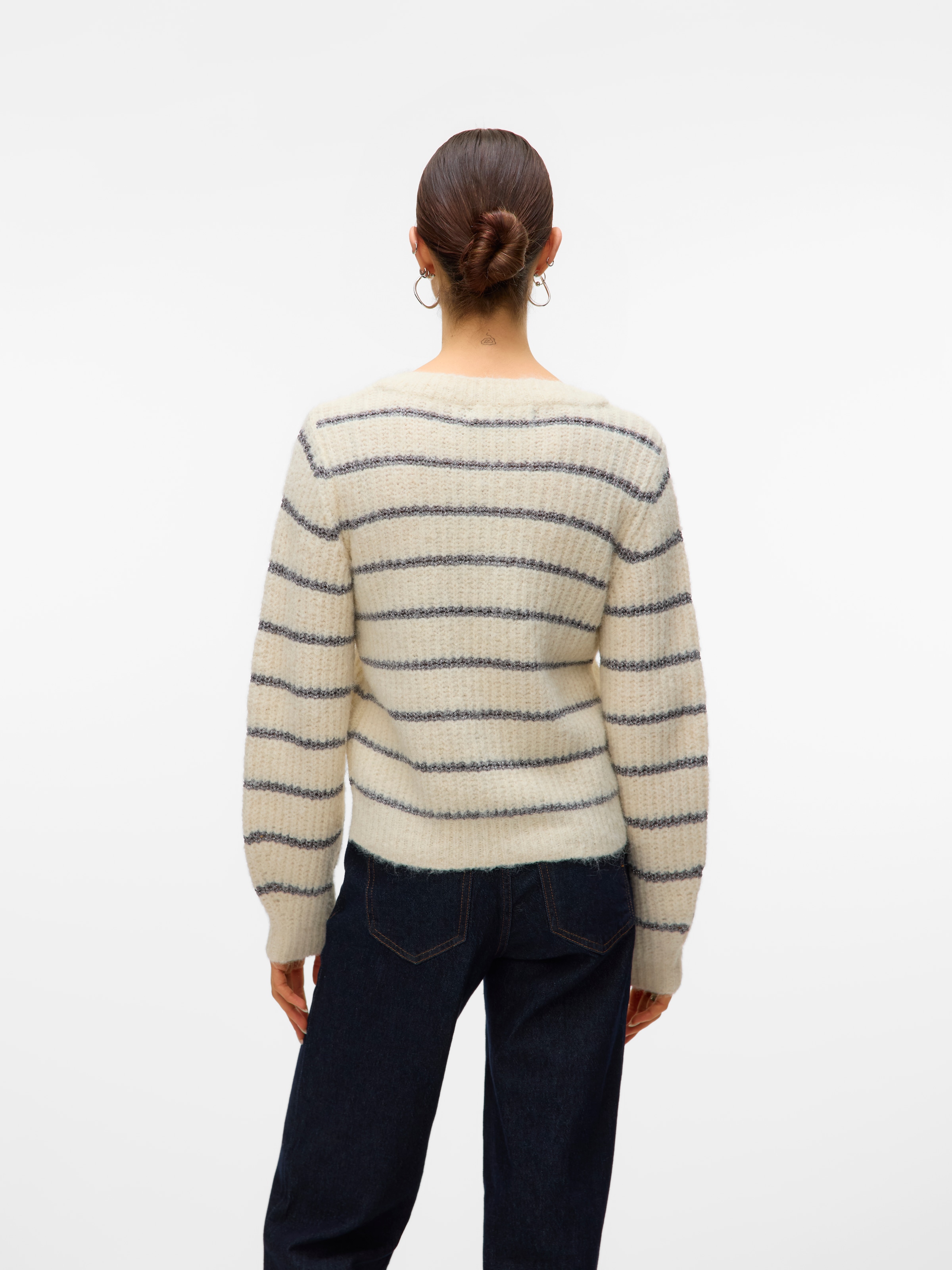 Vero Moda V-Ausschnitt-Pullover »VMAWESOME SHINE LS V-NCK STRIPE PULL BOO« mit Glitzer-Effekt