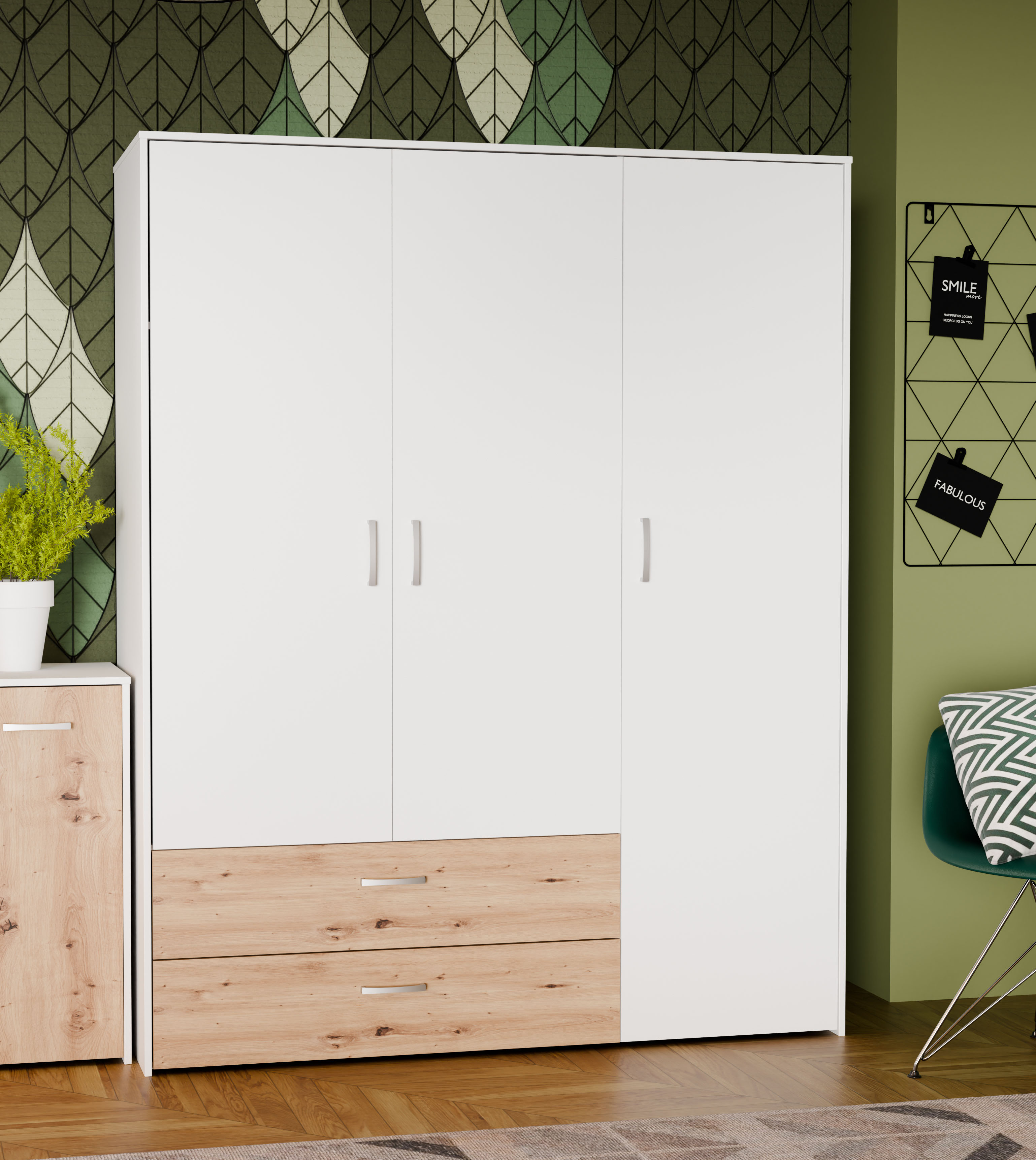 FORTE Kleiderschrank "Culgoa" Drehtürenschrank, Stauraum, 2 Schubkästen, variable Einlegeböden