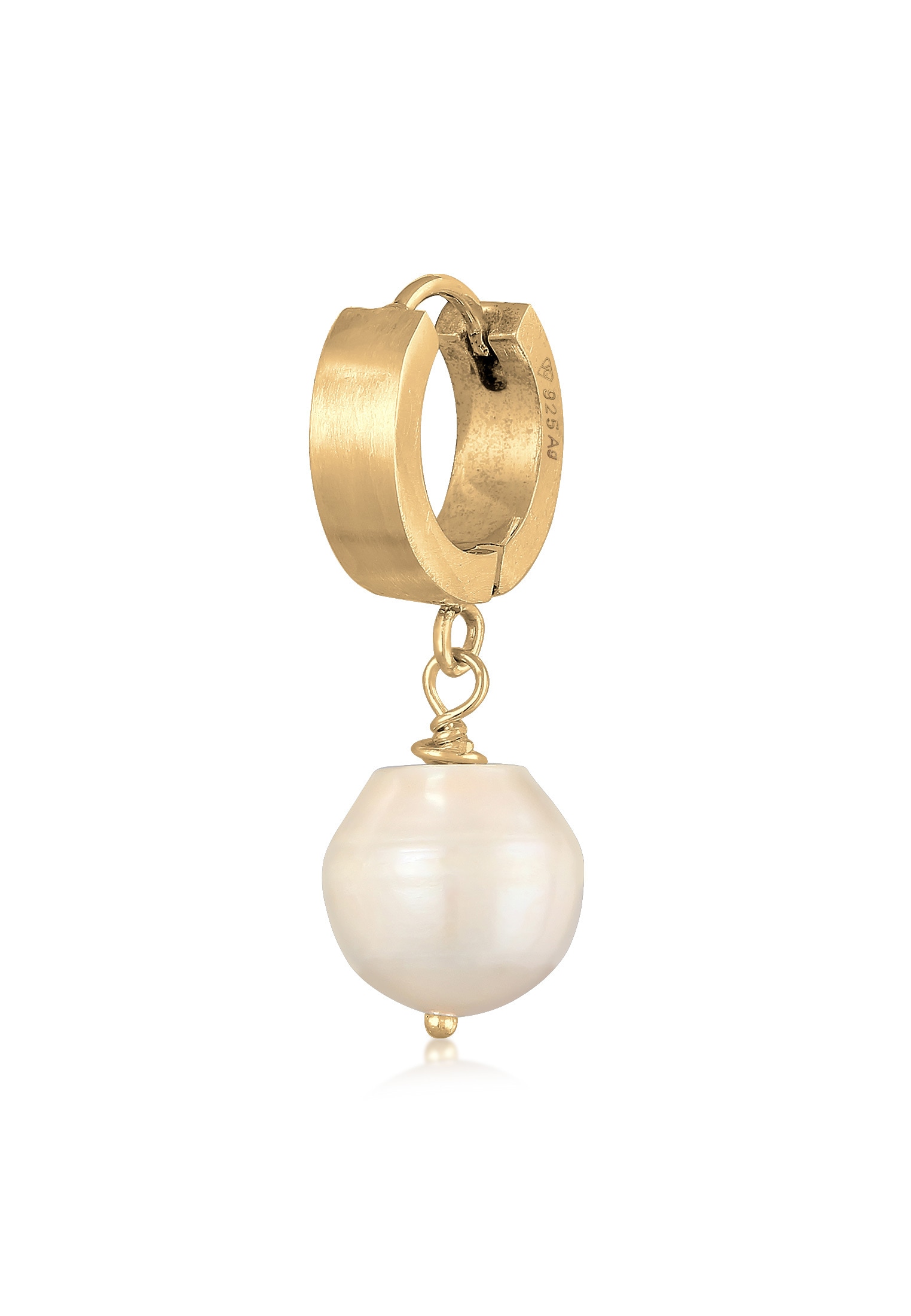 "Paar Creolen KUZZOI ""Ohrringe Herren Single Creole mit Perle 925 Sterling Silber"" Gr. 30, gold, Ohrringe, Herren, 30, ohne Stein, Silber 925