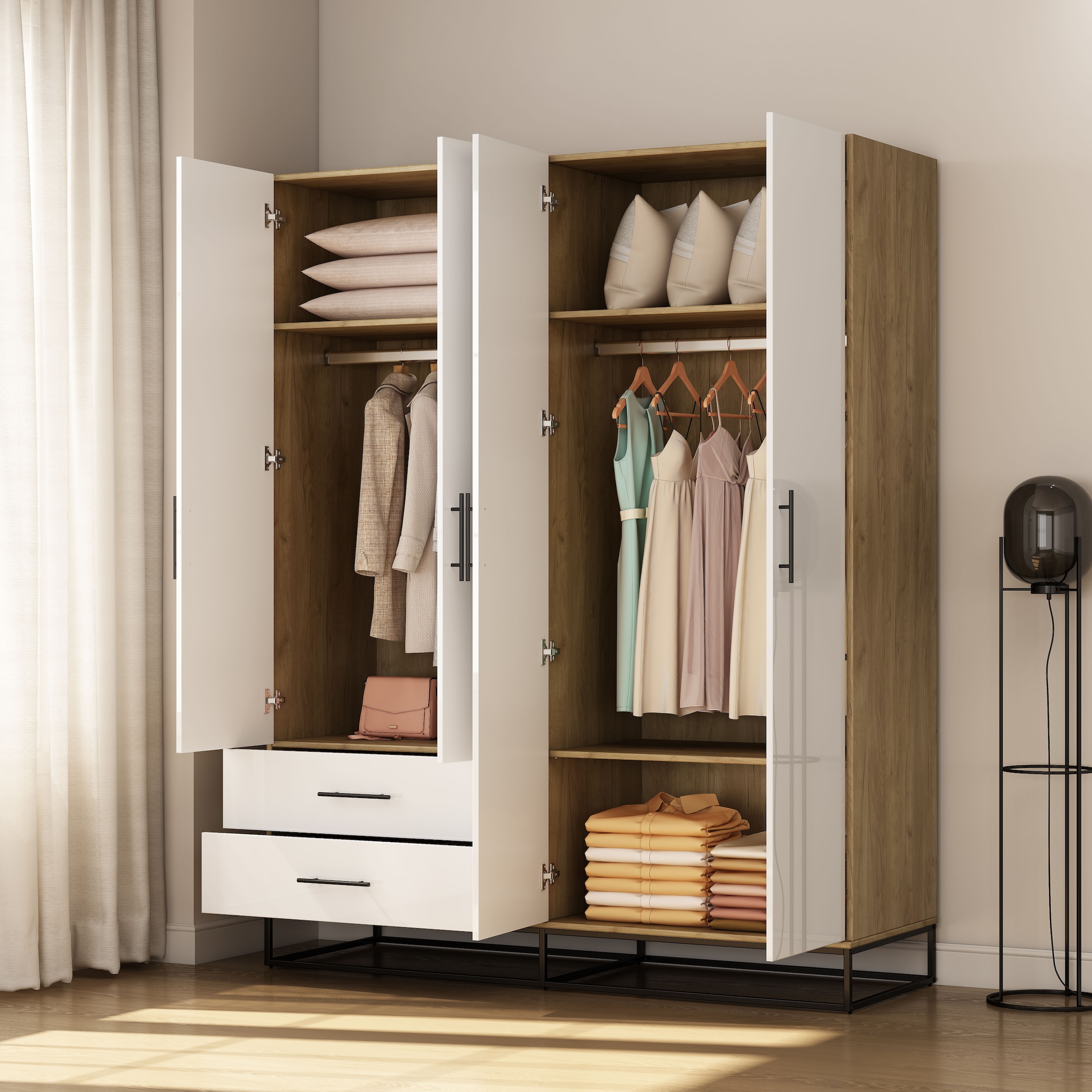 OTTO home Kleiderschrank »Lucca Schlafzimmerschrank Garderobe Hochglanz Bestseller« Schwarze Griffe und Kufengestell aus Metall, 