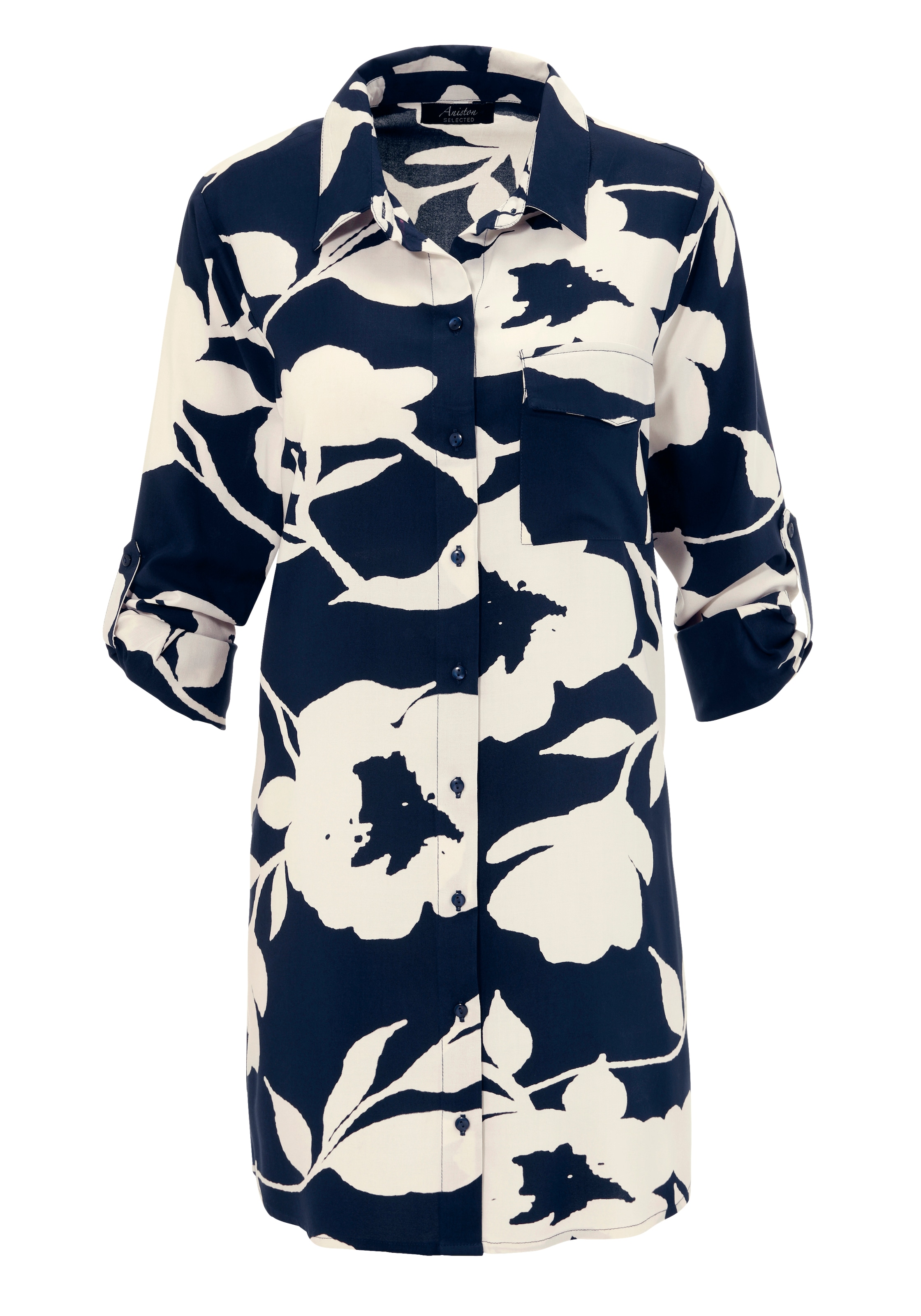 Aniston SELECTED Longbluse, mit attraktiver Musterung und krempelbaren Ärmeln - NEUE KOLLEKTION