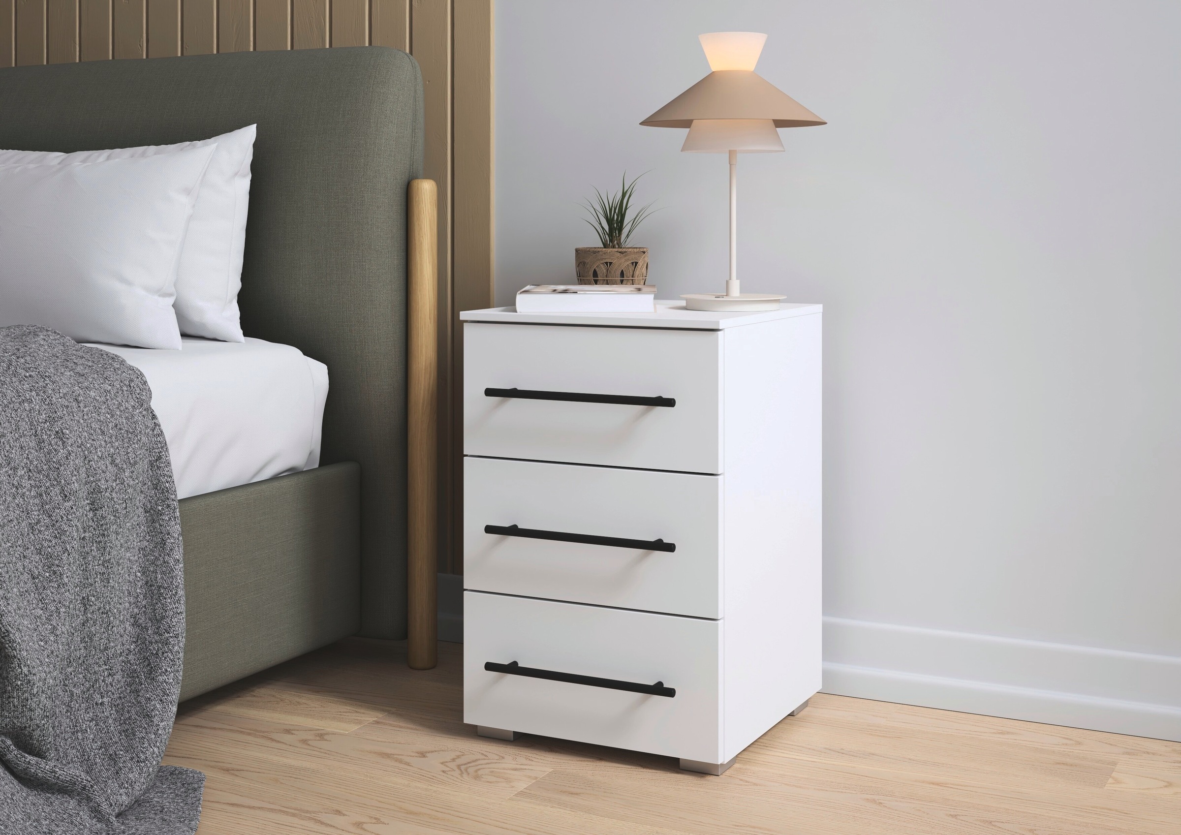 OTTO home Nachtkommode »Nachttisch Nachtkonsole Nachtschrank RONDO 2er-Set« Set, Breite 40 / Höhe 61 cm, 2 Stk. tlg. mit 3 geräumigen Schubladen Metallgriff in Schwarz MADE IN GERMANY