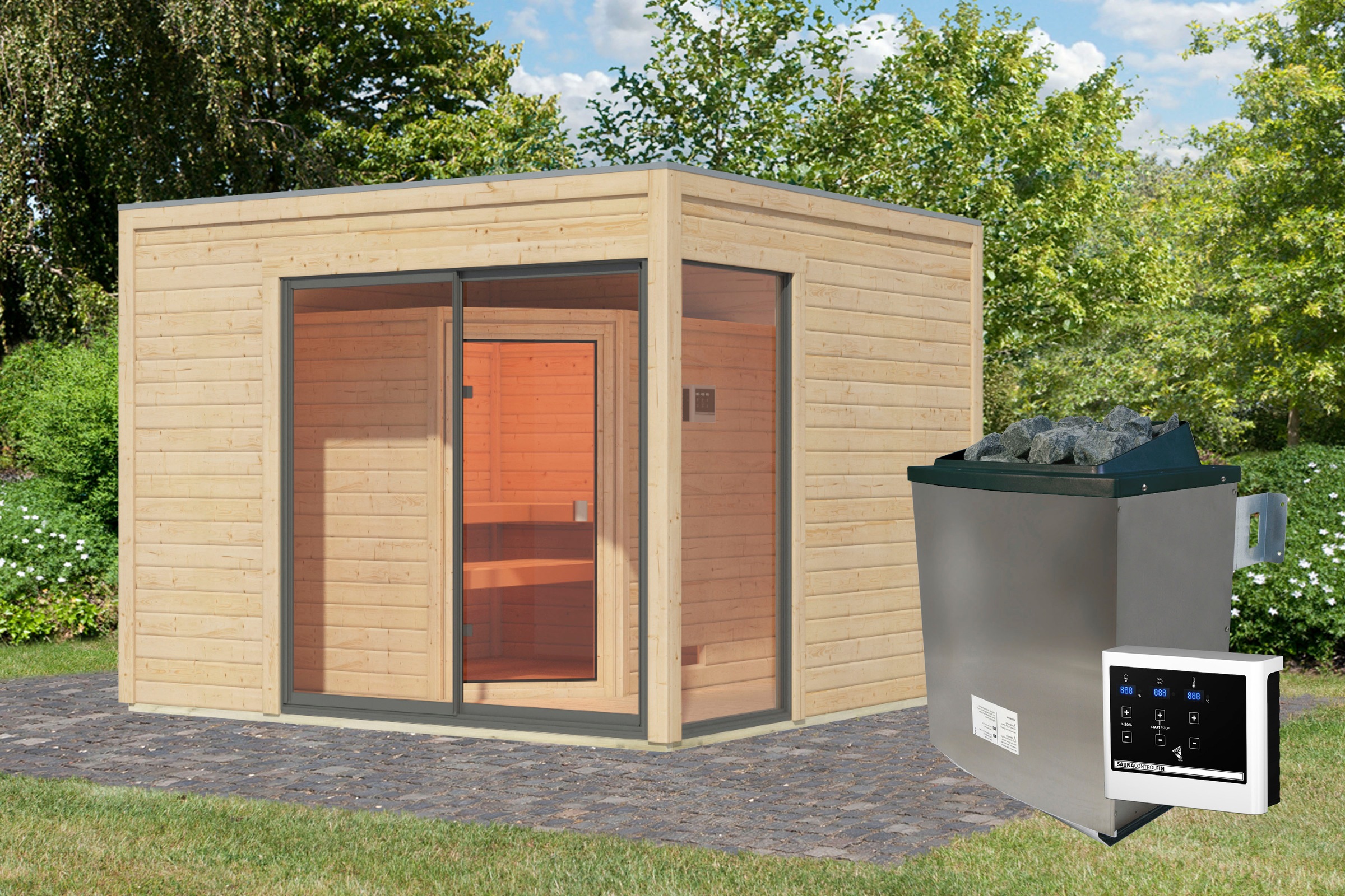 Karibu Saunahaus »Tammo 1B«, Ofen 9 kW ext. Strg.