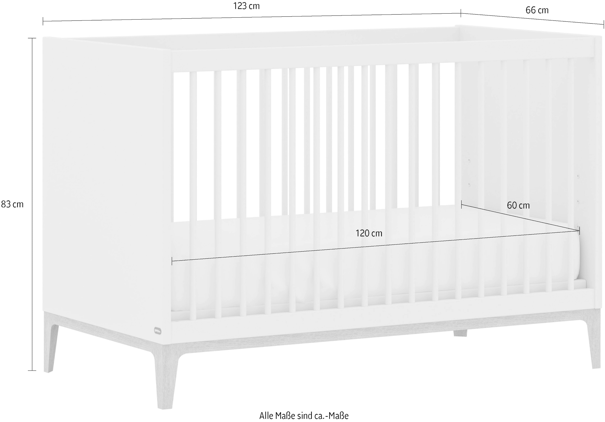 PAIDI Babybett »CUTIE LEA in Weiß, verschiedene Größen, Kinderbett« Off-White, Massivholz-Sprossen, 4-fach höhenverstellbares Gitterbett