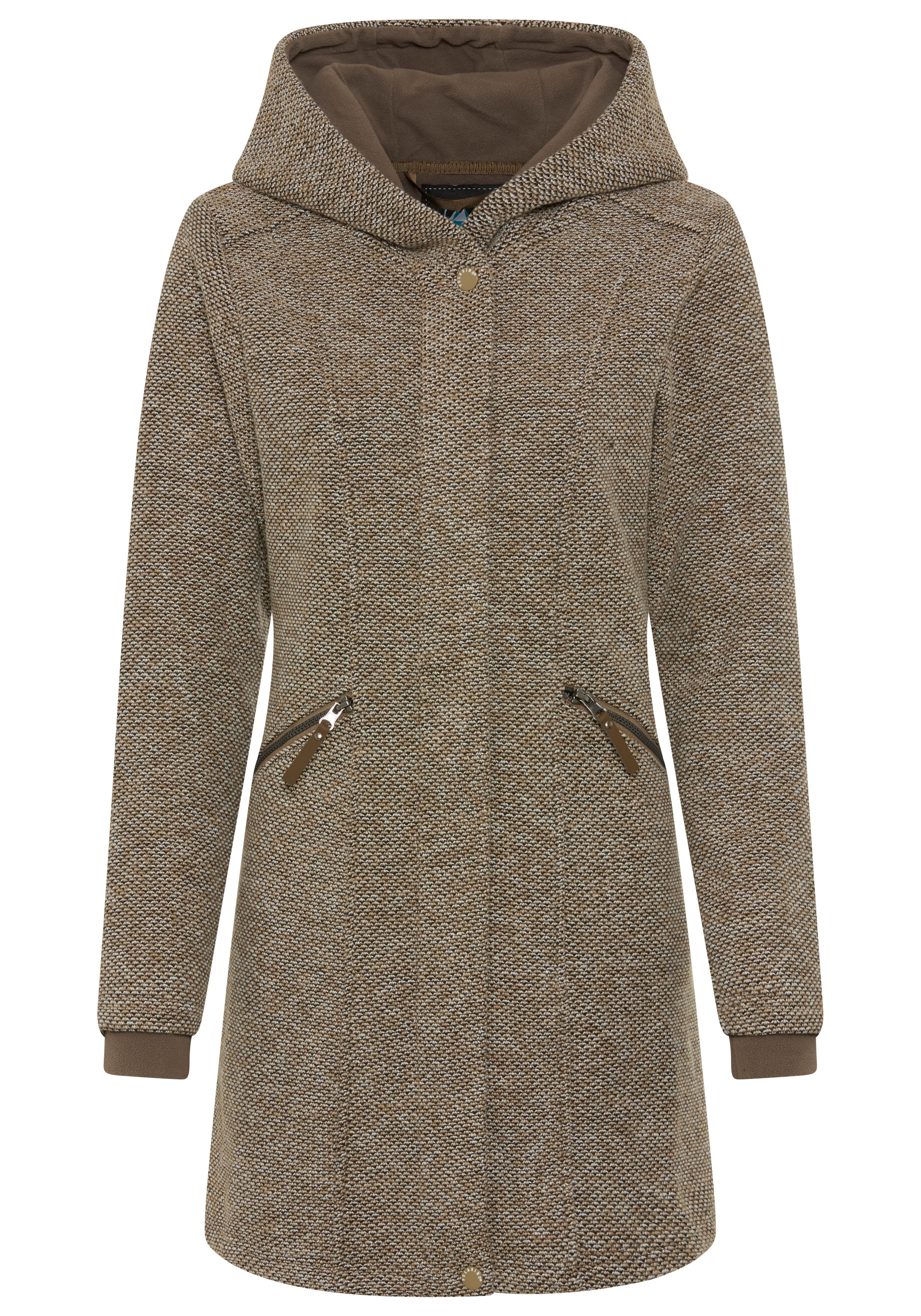 Polarino Strickmantel atmungsaktiv und wärmeisolierend. Strickoptik außen, Fleece innen.