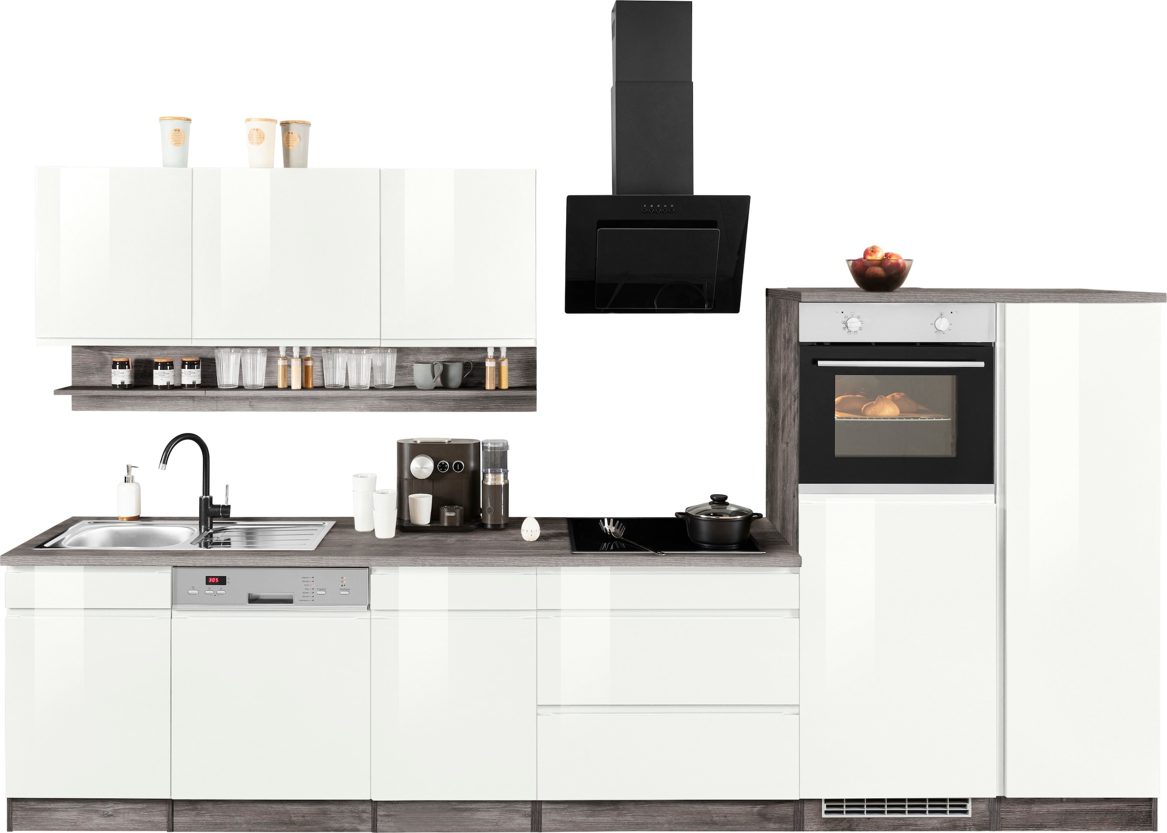 HELD MÖBEL Küchenzeile "Virginia", Breite 350 cm, mit Glaskeramik-oder Indu günstig online kaufen
