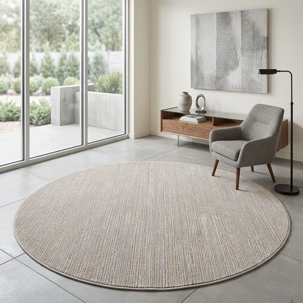 Sehrazat Teppich "LIMA, auch als Läufer" rund 10 mm Höhe Kurzflor, Linienstruktur, leichter Glanz, Wohnzimmer