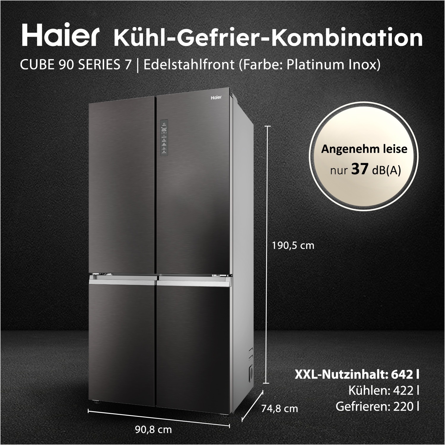 Haier Multi Door Cube 90 "HCR79F19CNMD" 190,5 cm hoch 90,8 cm breit No-Frost, Humidity Zone, ABT Pro entfernt 99,99 % der Bakterien