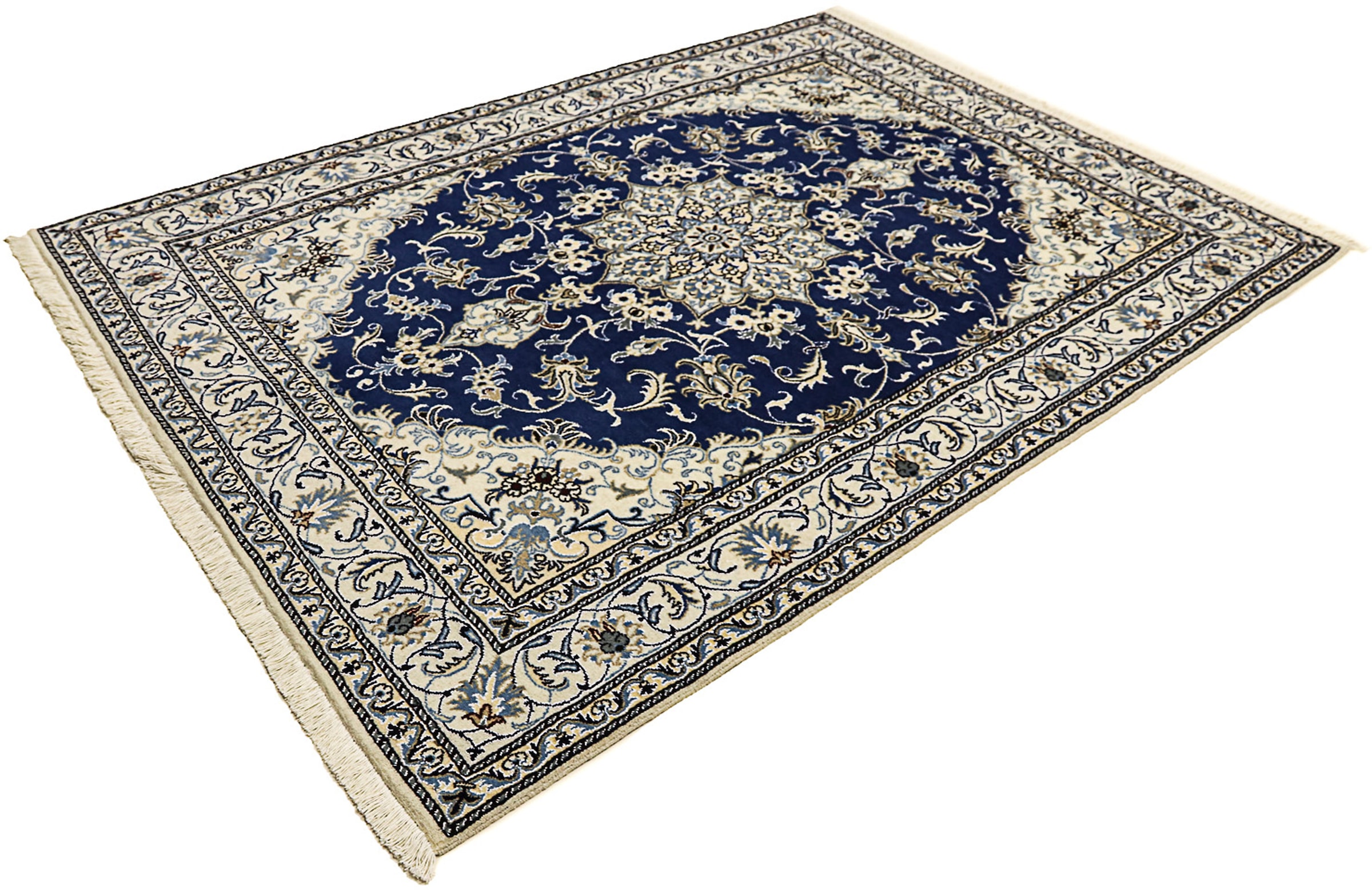 morgenland Orientteppich "Perser - Nain - 236 x 168 cm - blau", rechteckig, 12 mm Höhe, Wohnzimmer, Handgeknüpft, Einzel