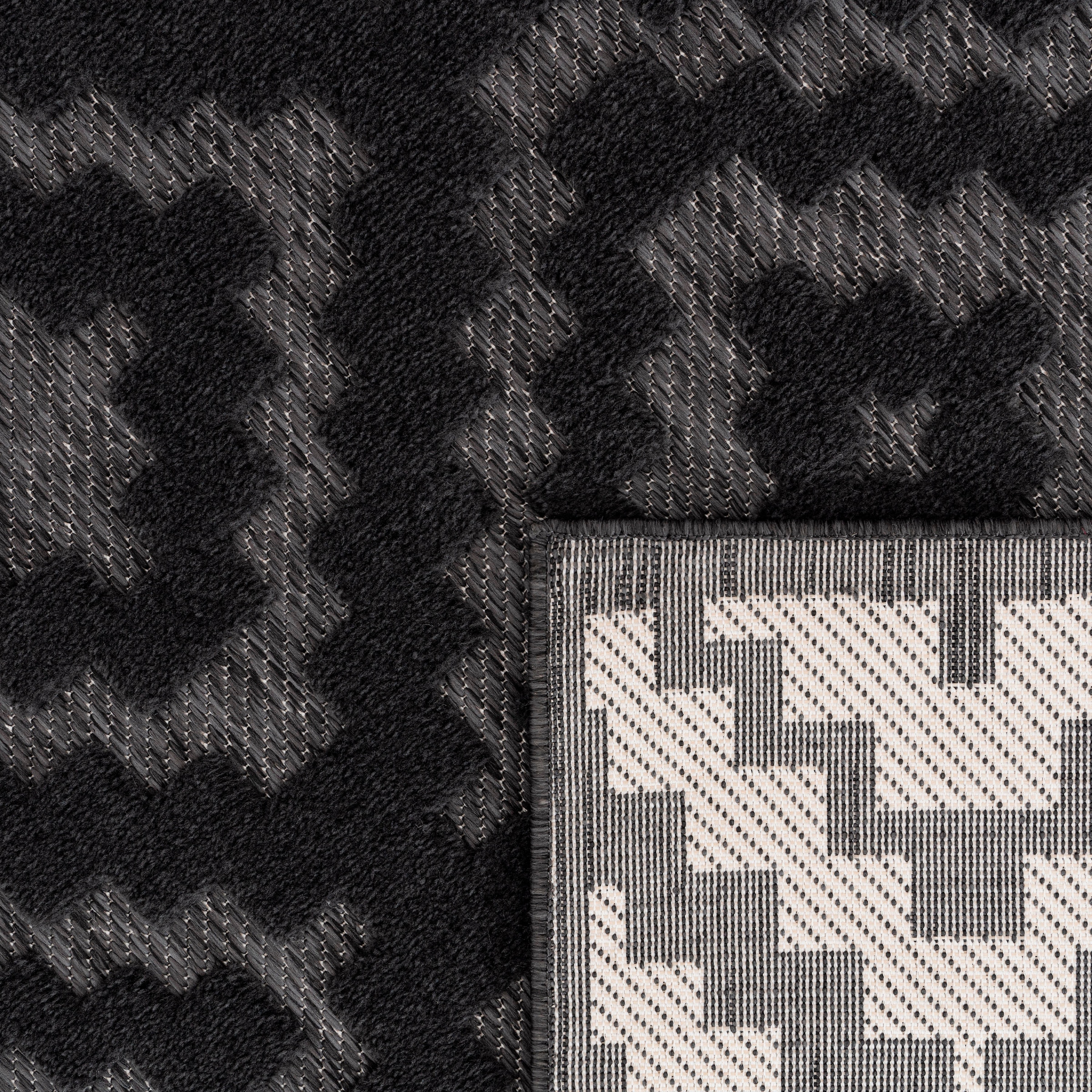 Paco Home Teppich »Livorno Rauten Outdoor Hoch-Tief Scandi, BAUR kaufen Effekt, rechteckig, Muster, geeignet | Uni-Farben, 672«
