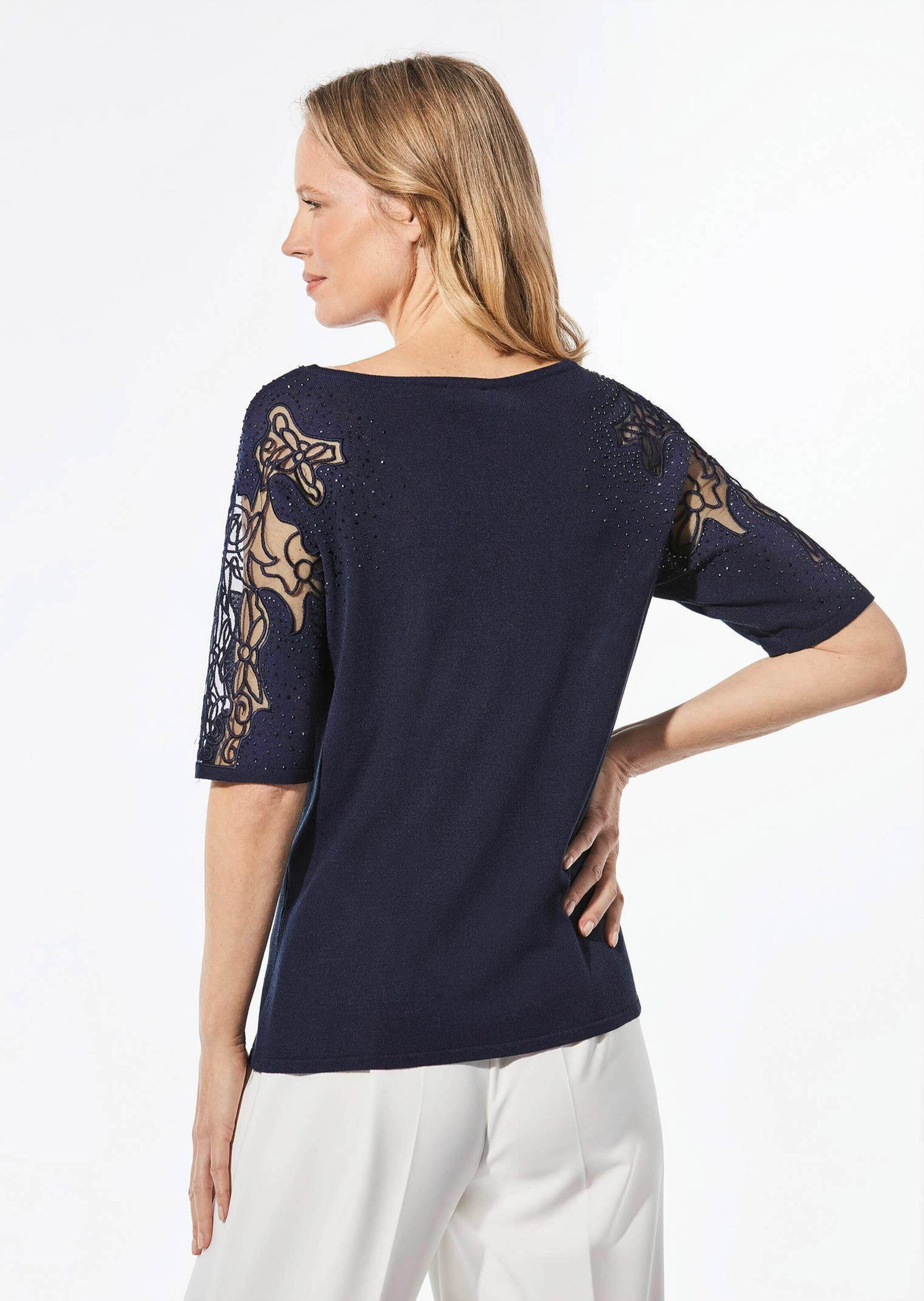 GOLDNER Rundhalspullover »Pullover Pullover mit Spitzeneinsätzen und Glanzsteinchen«