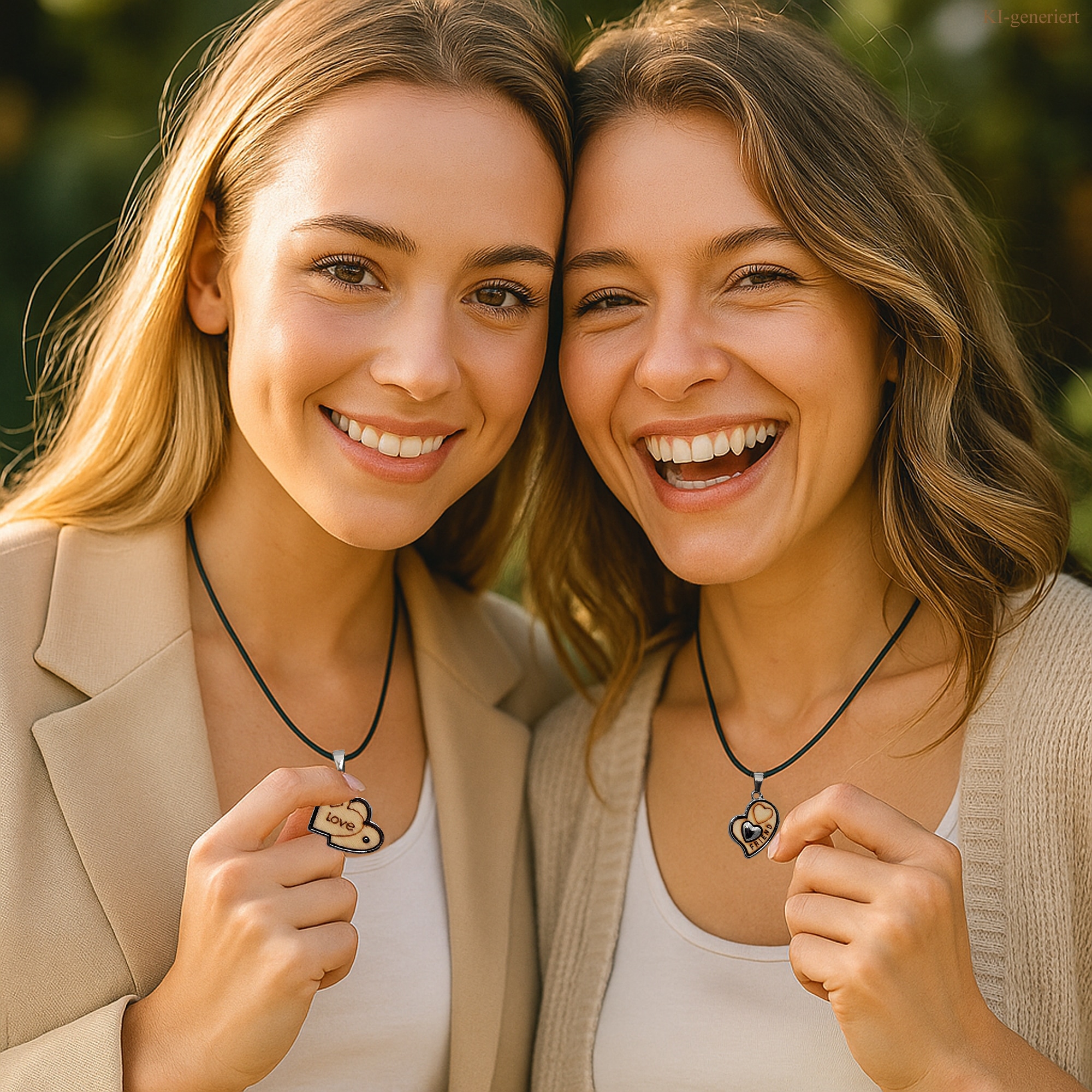 Steuer Kette mit Anhänger »Partner Set Herz Metall Holz Kunstleder schwarz«
