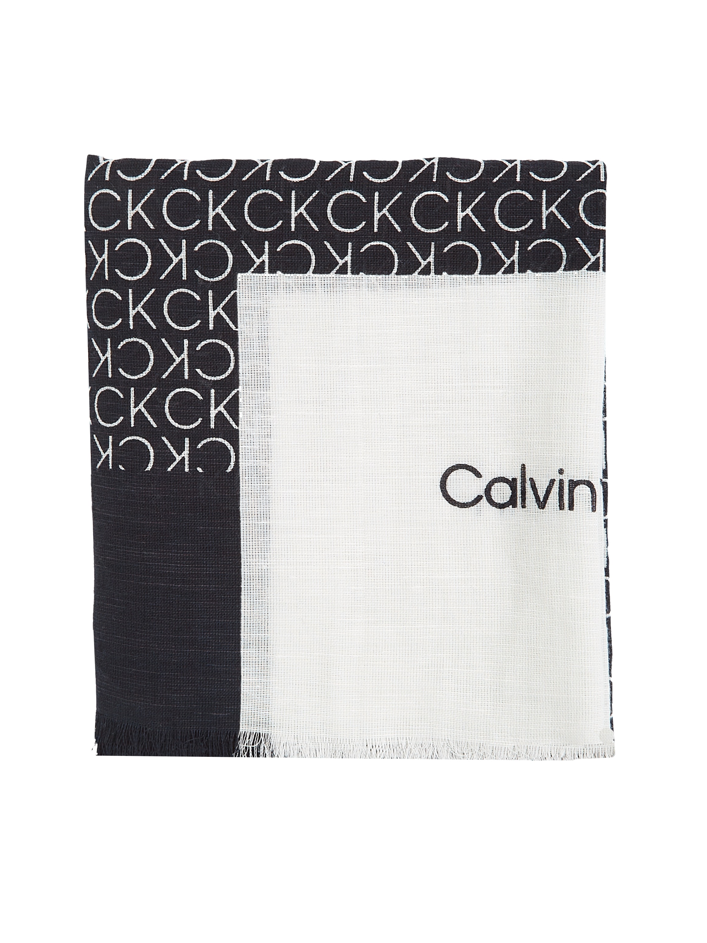 Calvin Klein Schal »GEO MINIMAL LOGO LINEN STOLE«, Logoprägung, ausgefranste Enden