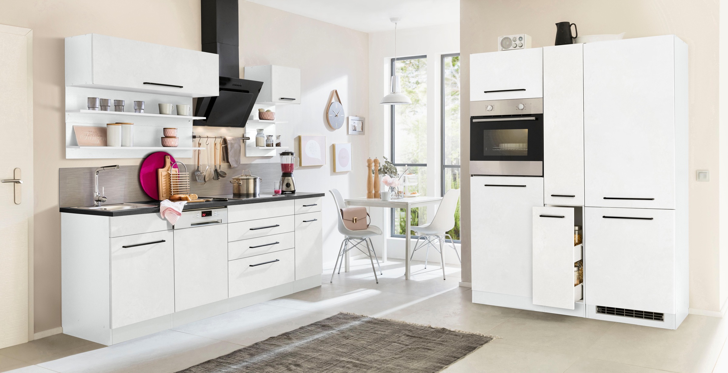 KOCHSTATION "KS-Tulsa" mit E-Geräten, Breite 360 cm, schwarze Metallgriffe, günstig online kaufen