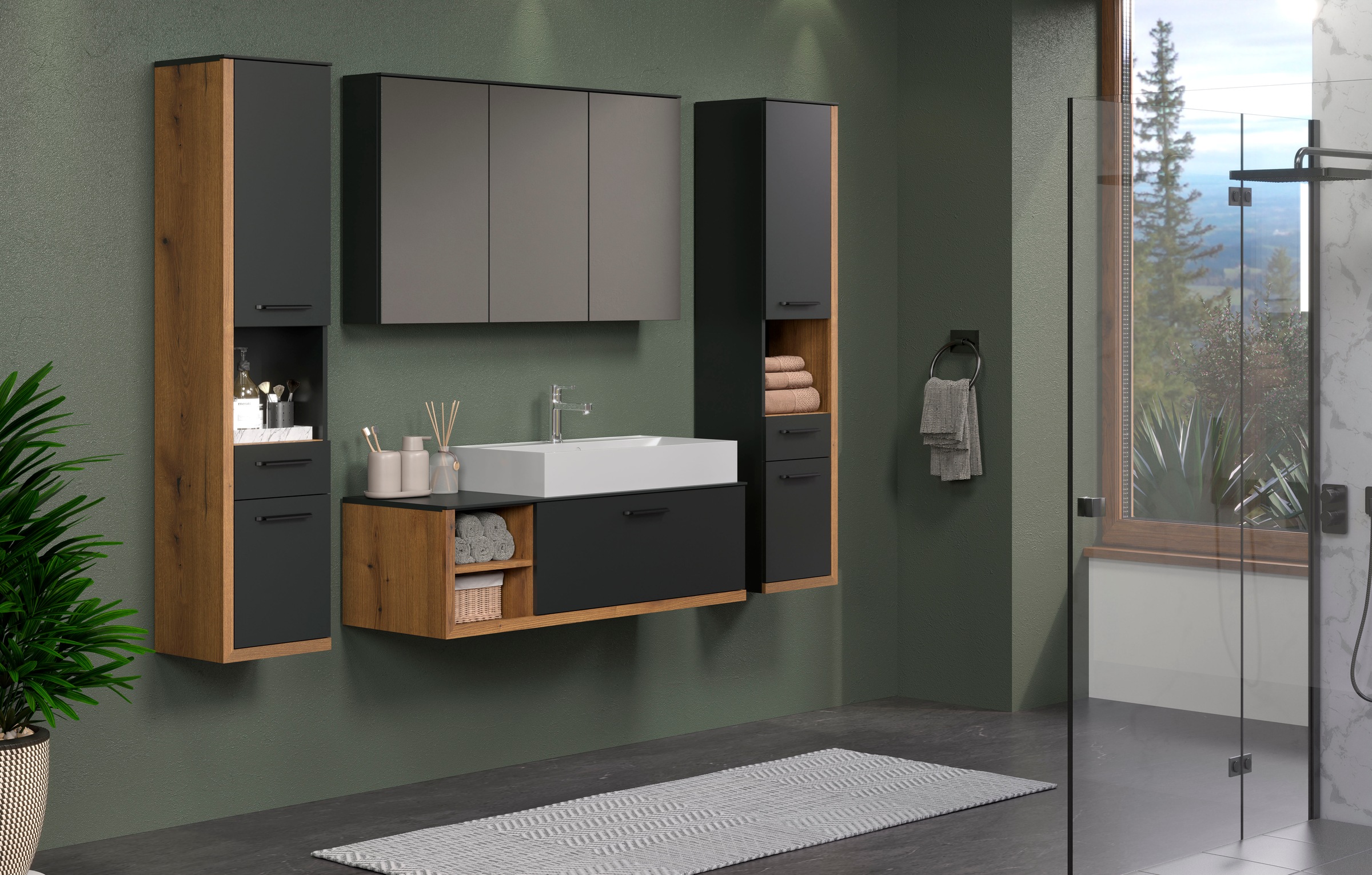 INOSIGN Badmöbel-Set »Premont«, (4 St.), Hängende, elegante Badezimmermöbel mit Mineralguss-Aufsatzwaschbecken
