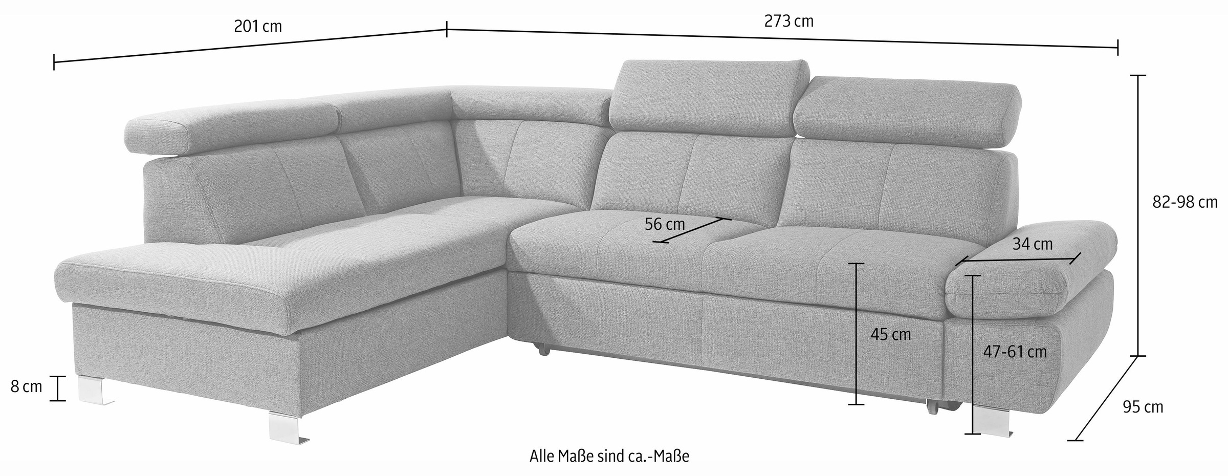 exxpo - sofa fashion Ecksofa »Happy, L-Form«, mit Ottomane, wahlweise mit Bettfunktion und Bettkasten