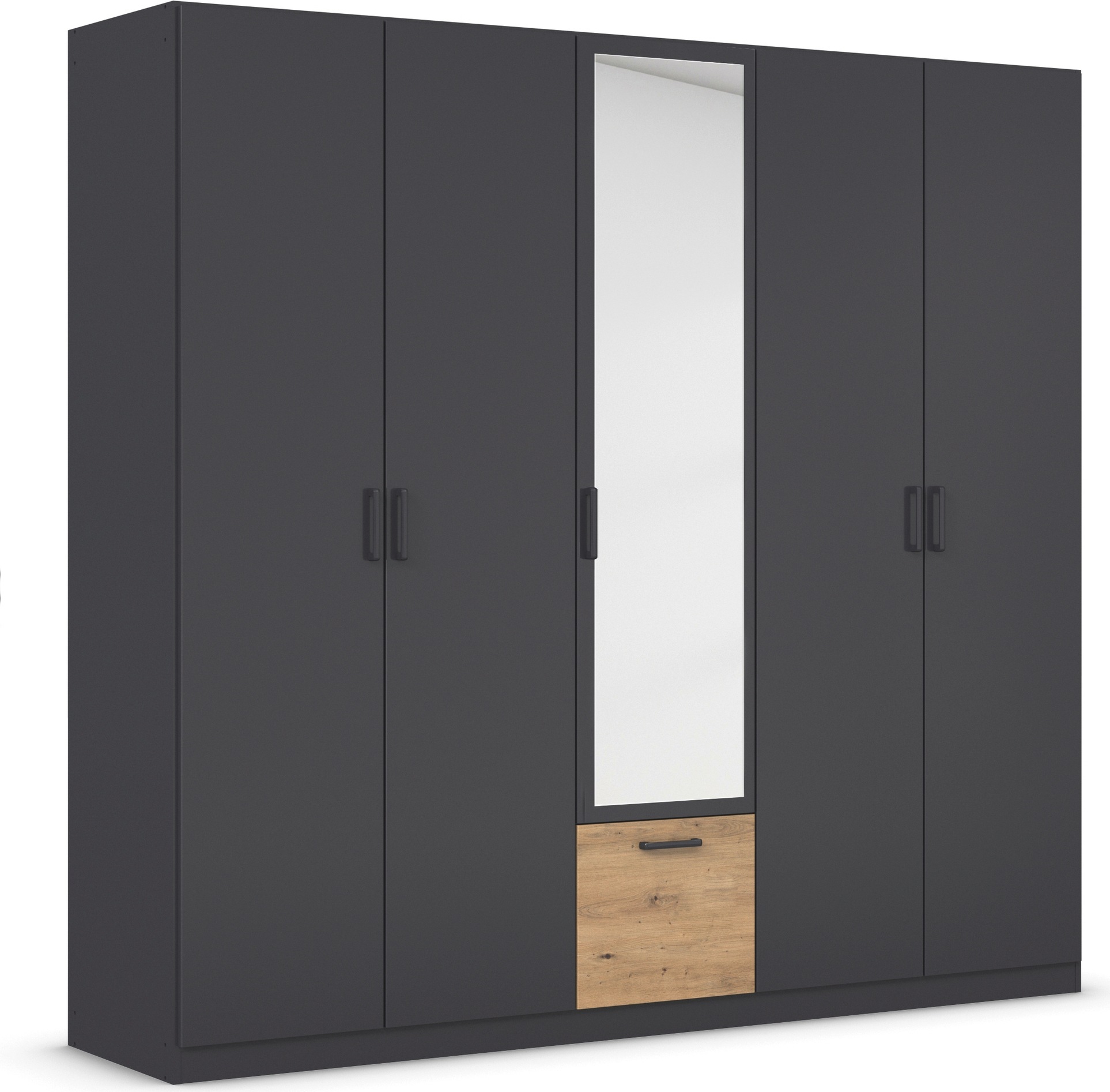 rauch Drehtürenschrank »Kleiderschrank Schrank Garderobe Wäscheschrank BARI mit Spiegel«, mit Schubasten mittig, moderner Griff in Graumetallic MADE IN GERMANY