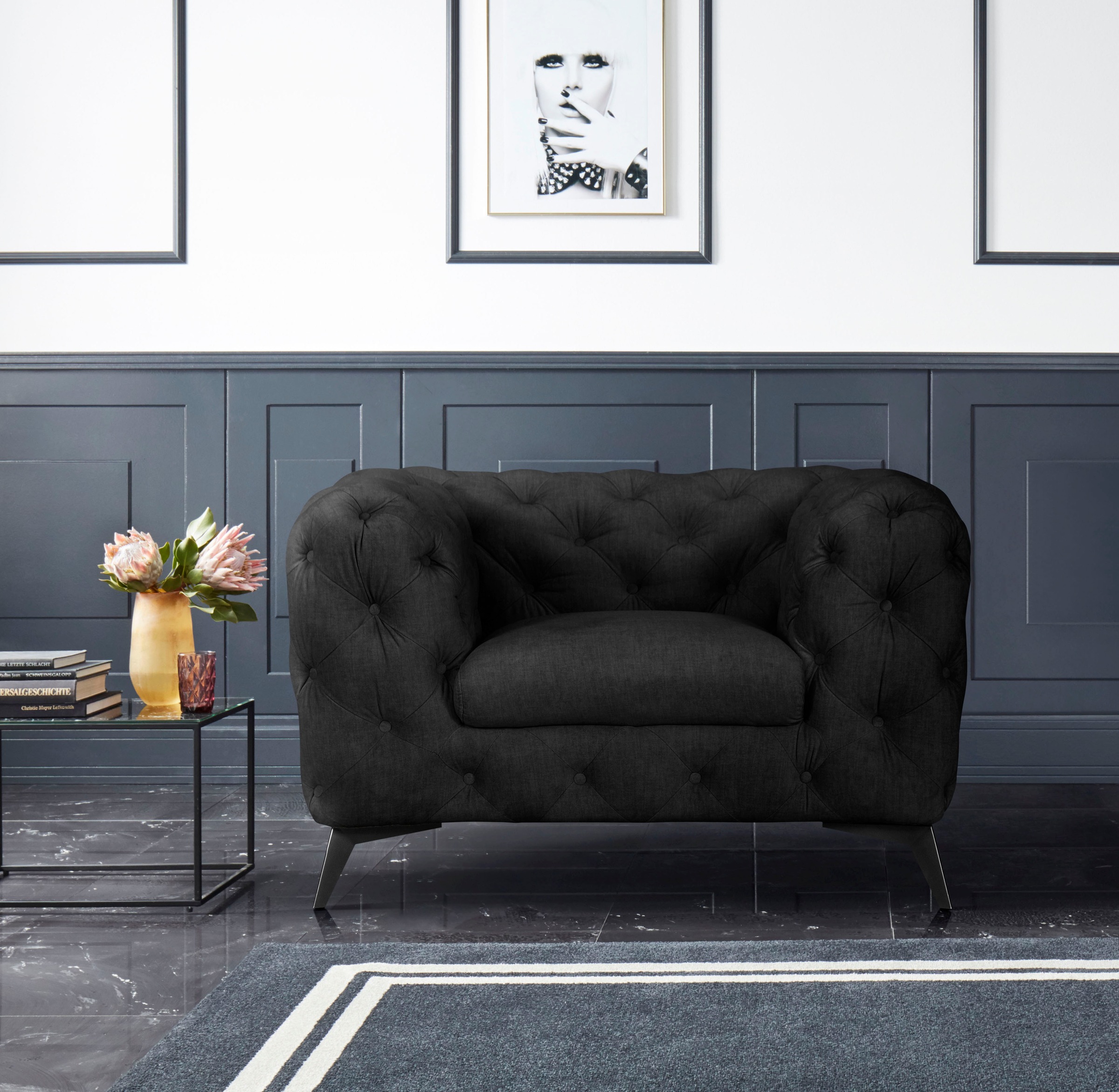 Leonique Chesterfield-Sessel »Glynis Sessel«, aufwändige Knopfheftung, moderne Chesterfield Optik, Fußfarbe wählbar