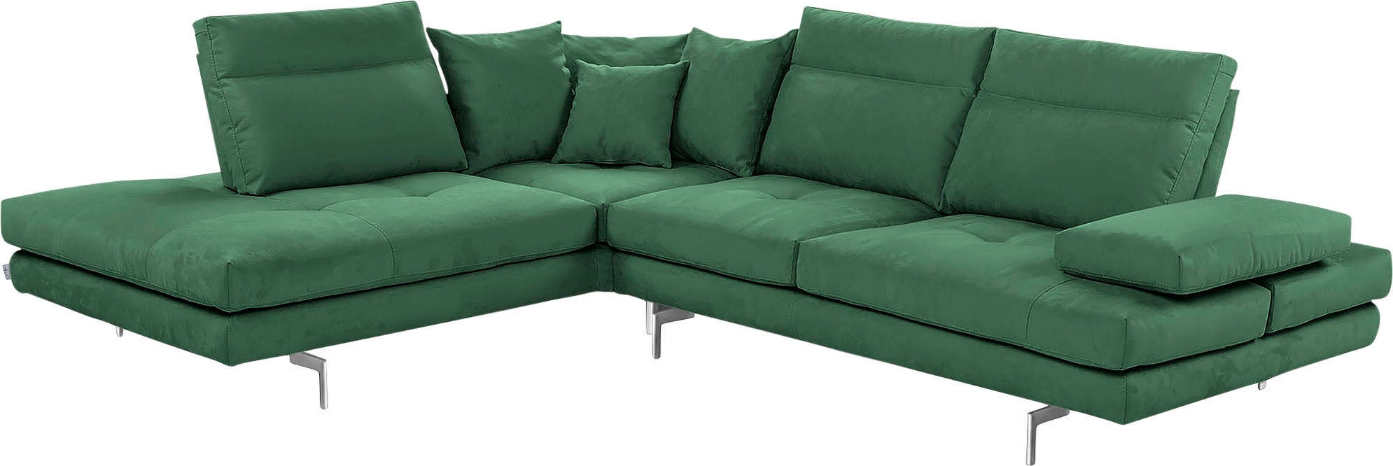 CALIA ITALIA Ecksofa "Toby Wing, B/T: 288/232 cm, Designsofa mit hohem Sitzkomfort, L-Form" Sitztiefenverstell.,wahlw. mit Kissen-Set, Füße chrom glänzend