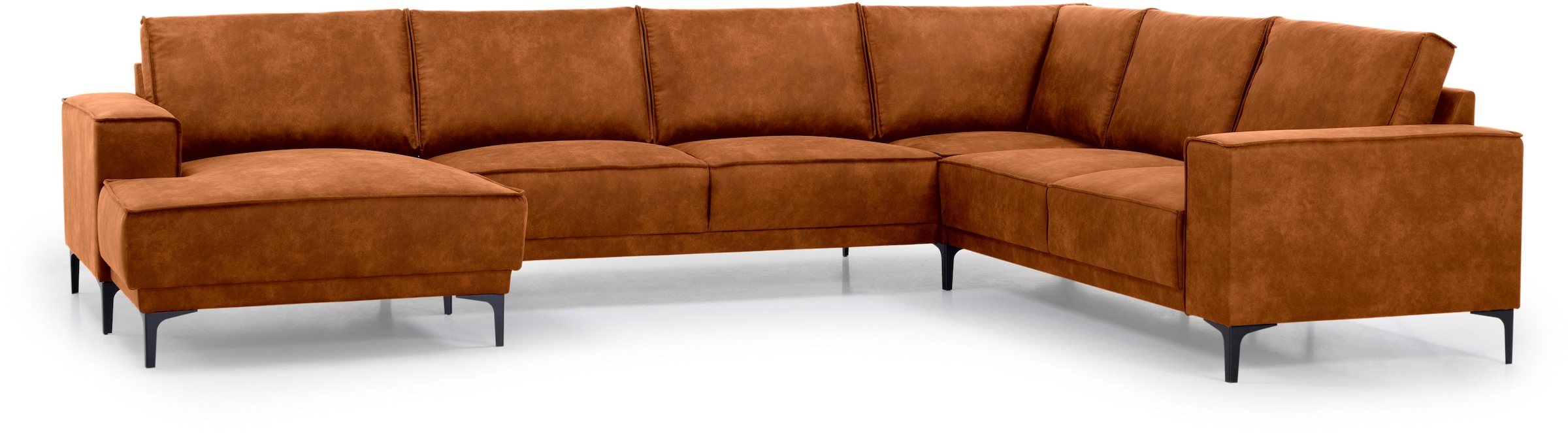 Places of Style Wohnlandschaft »XXL Sofa Oland, Struktur, Flachgewebe, Luxus-Microfaser, Boucle«, U-Form, 342 cm, Wellenunterfederung, Skandi-Design, Metallfüße