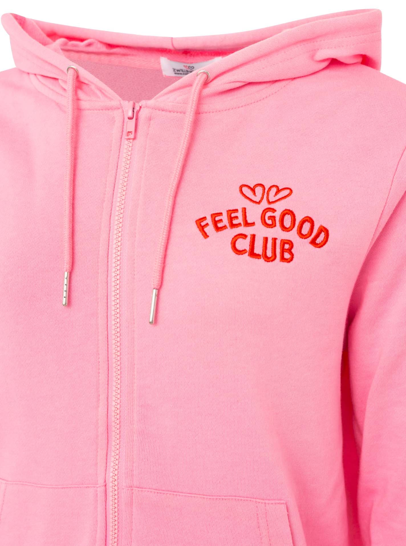 Zwillingsherz Kapuzensweatjacke »"Feel Good Club"« Kapuze, zum Binden, Taschen, kleine Stickerei vorne