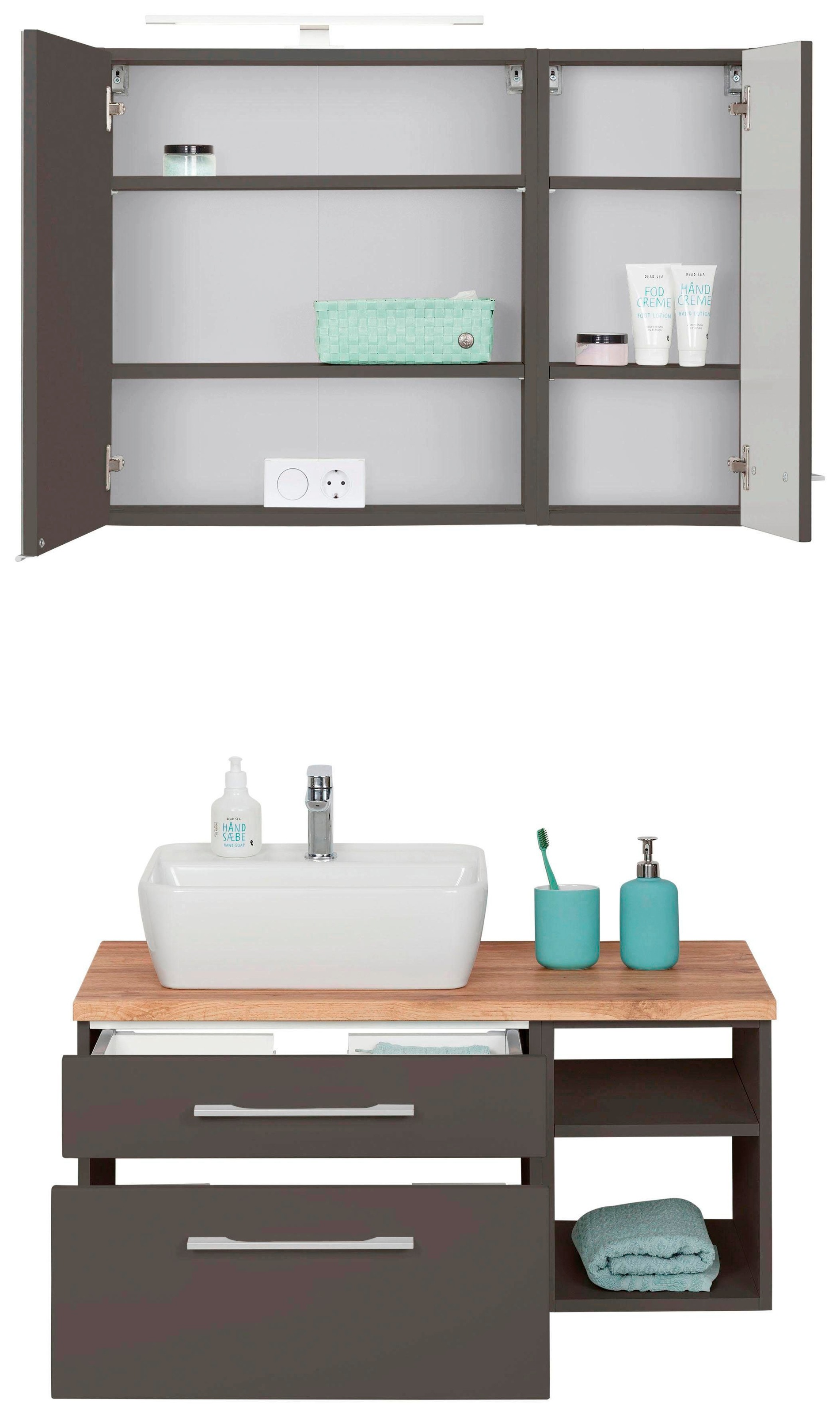 welltime Badmöbel-Set "Davos" 3 Stk. tlg. Spiegelschrank mit extra Regal günstig online kaufen