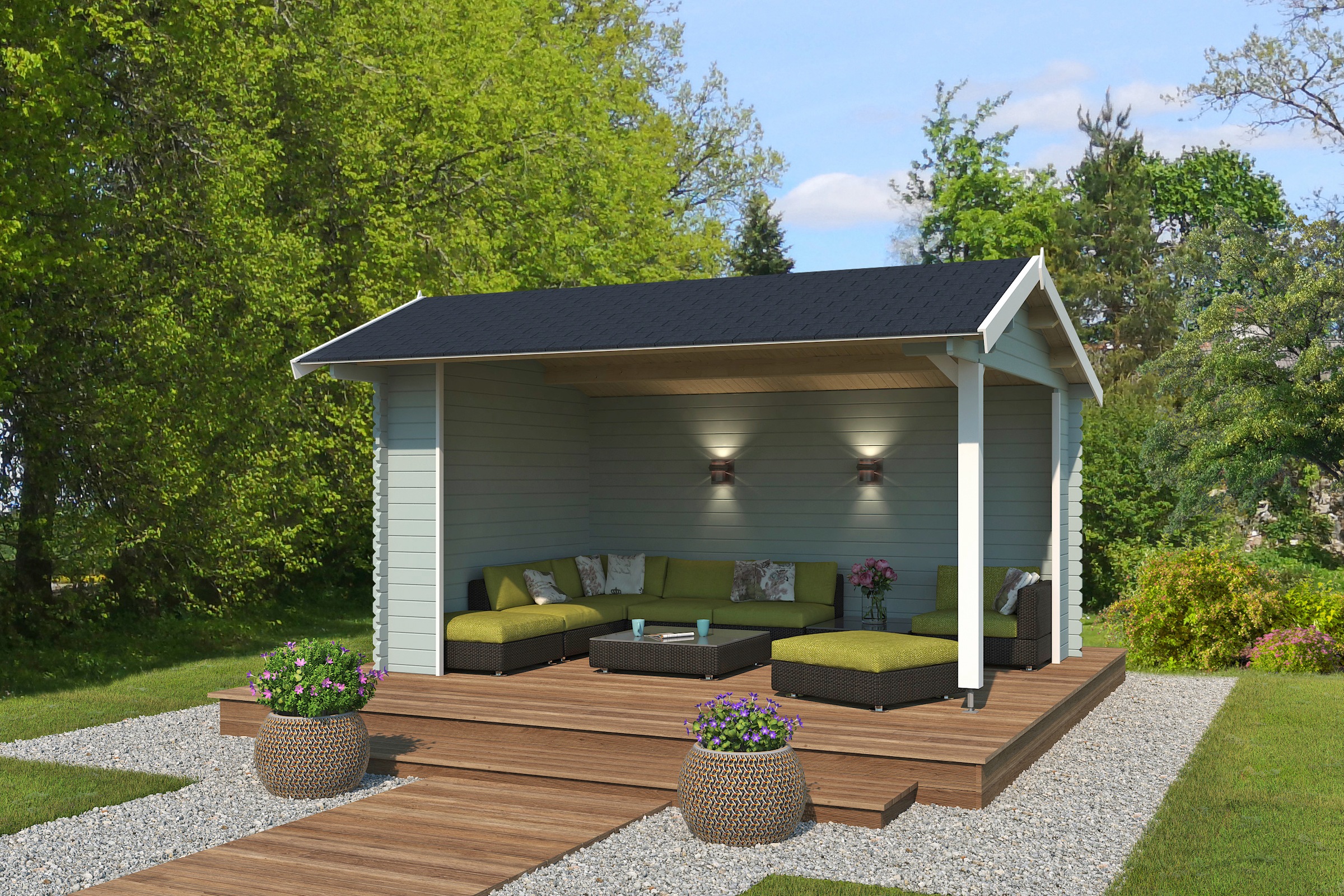 LASITA MAJA Gartenhaus »Unterstand/Lounge San Diego«, Unterstand / Lounge 34mm, Fundamentmass 4250x3000, Gletschergrün