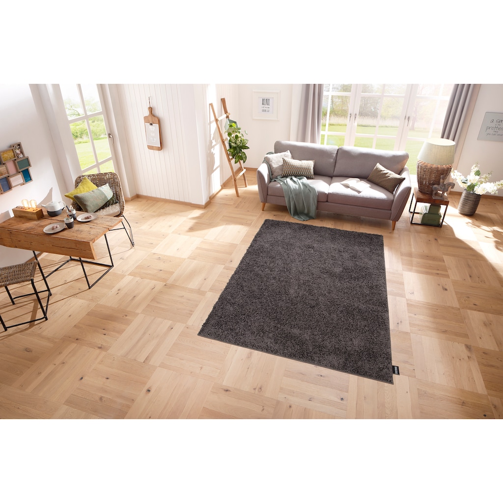 Bruno Banani Hochflor-Teppich »Shaggy Soft«, rechteckig, gewebt, Uni Farben, besonders weich und kuschelig