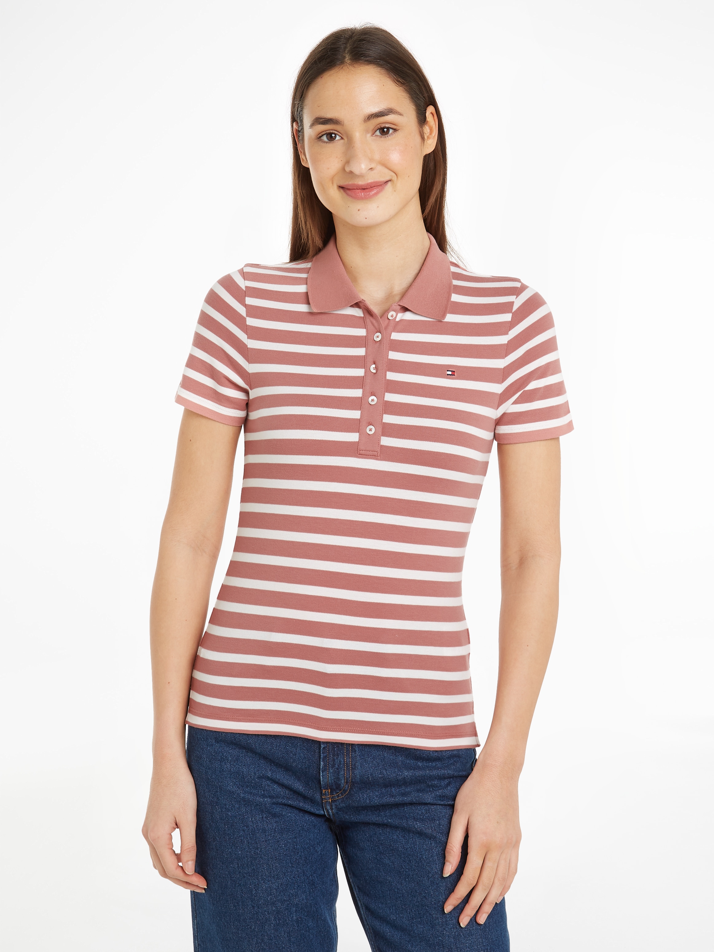 Poloshirt »1985 SLIM PIQUE STRIPE POLO SS«, mit dezenter Tommy Hilfiger Logostickerei