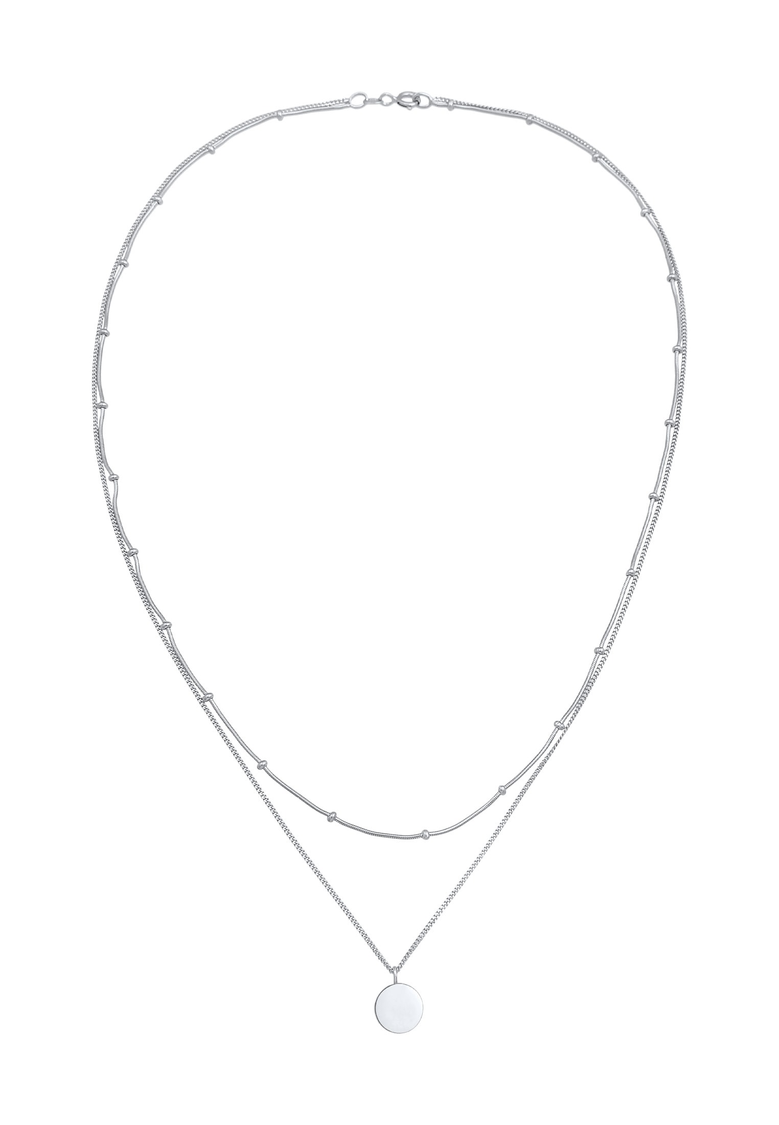 Elli Silberkette »Halskette 2-lagig Layer Plättchen Kreis 925 Silber«