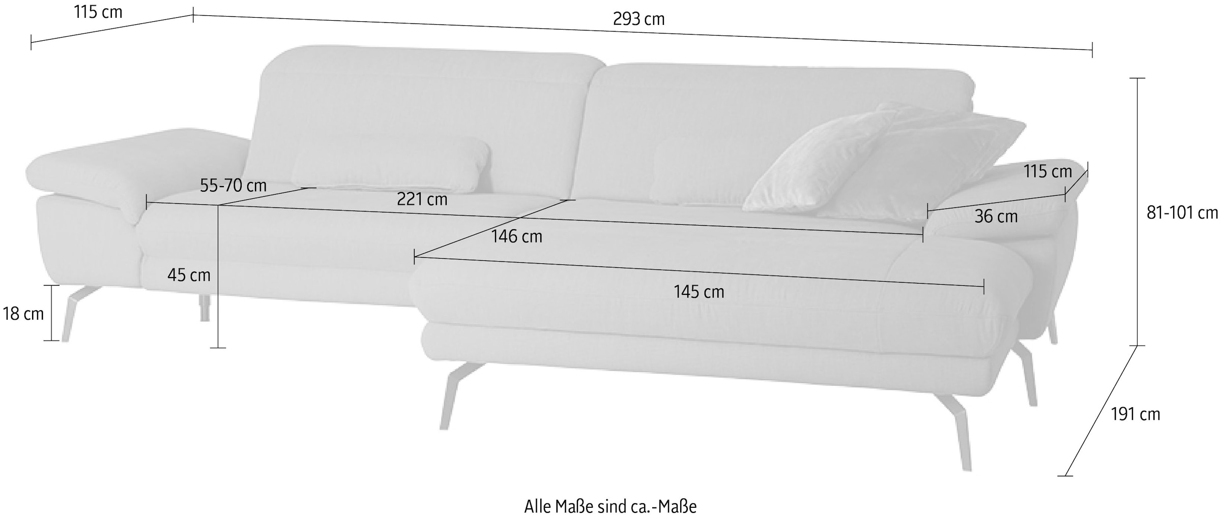 Die PlanBar Ecksofa »MP-IN22025 L-Form«, mit Kopfteilverstellung, wahlweise mit motorischem Canape