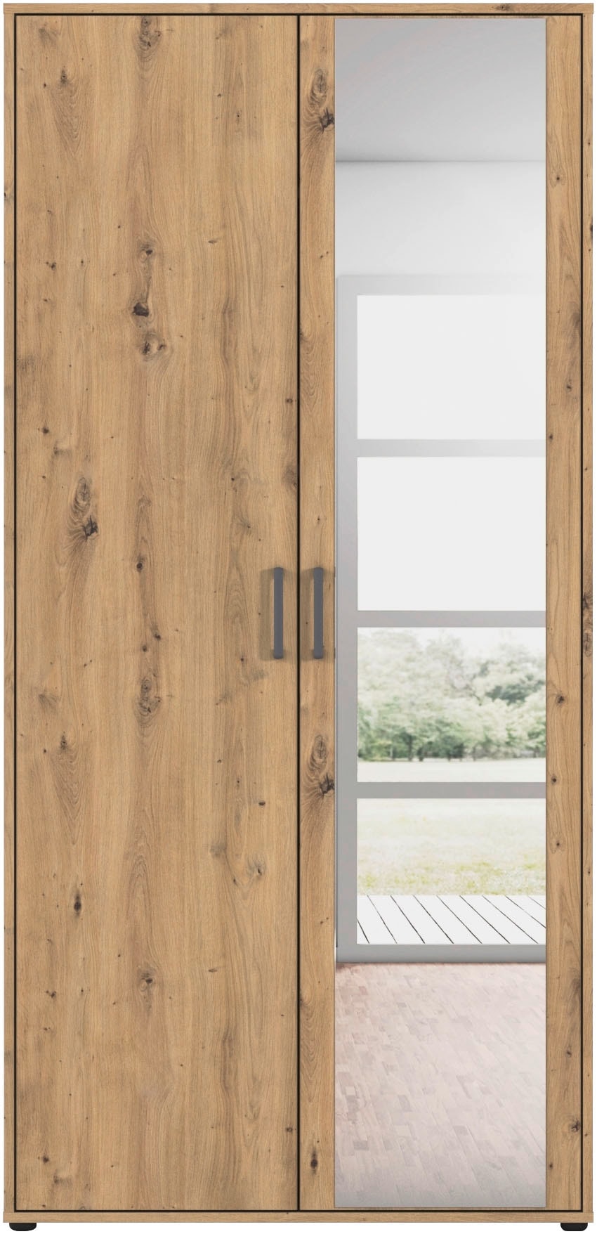 rauch Drehtürenschrank »Kleiderschrank Schrank Garderobe Wäscheschrank VOYAGER« in 3 verschiedenen Ausstattungen BASIC/CLASSIC/PREMIUM,  mit modernen Griffen in Graumetallic und Spiegel